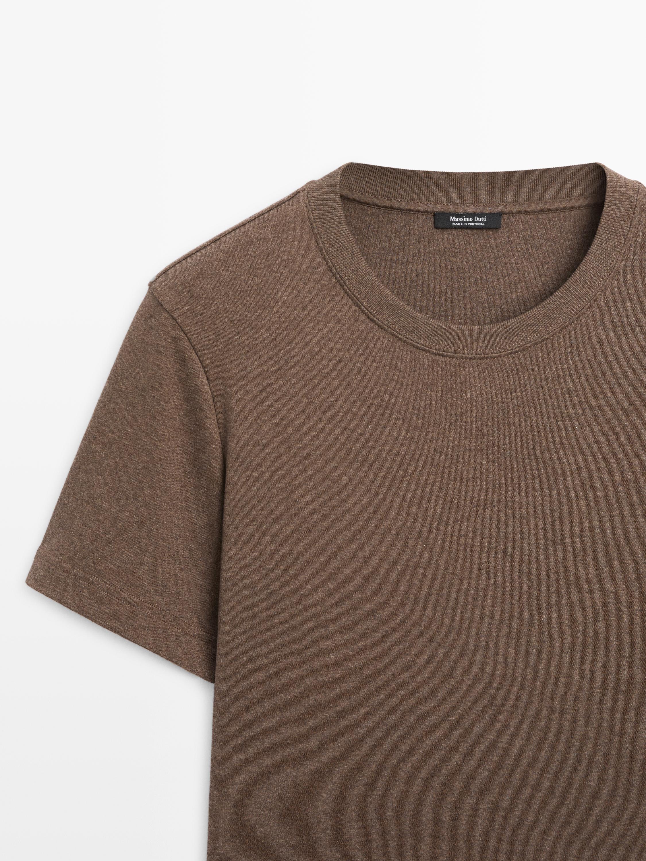 100% cotton interlock crew neck T-shirt — BROWN MARL