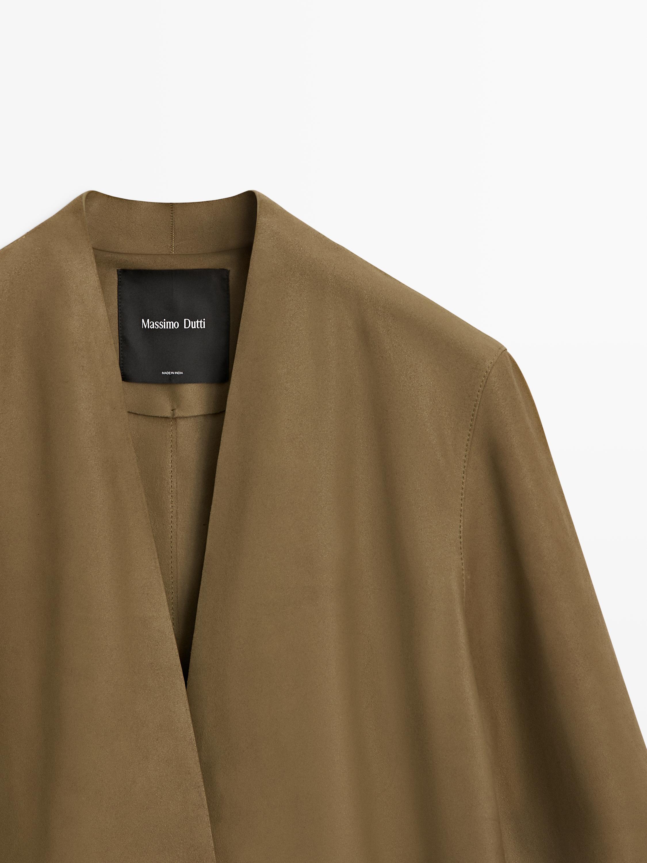 100% suede leather blazer with button detail - STUDIO — KHAKI