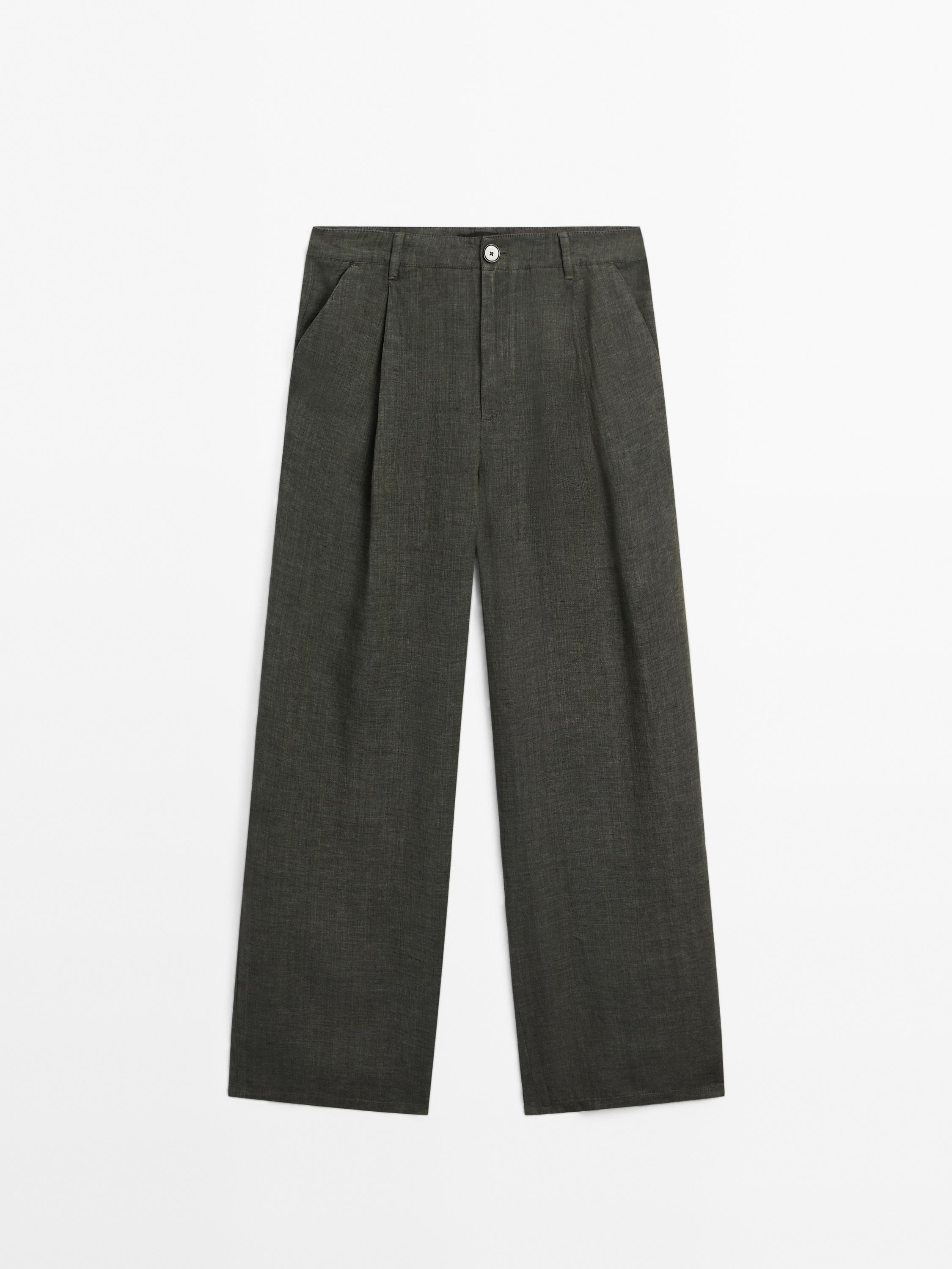 100% linen wide-leg trousers