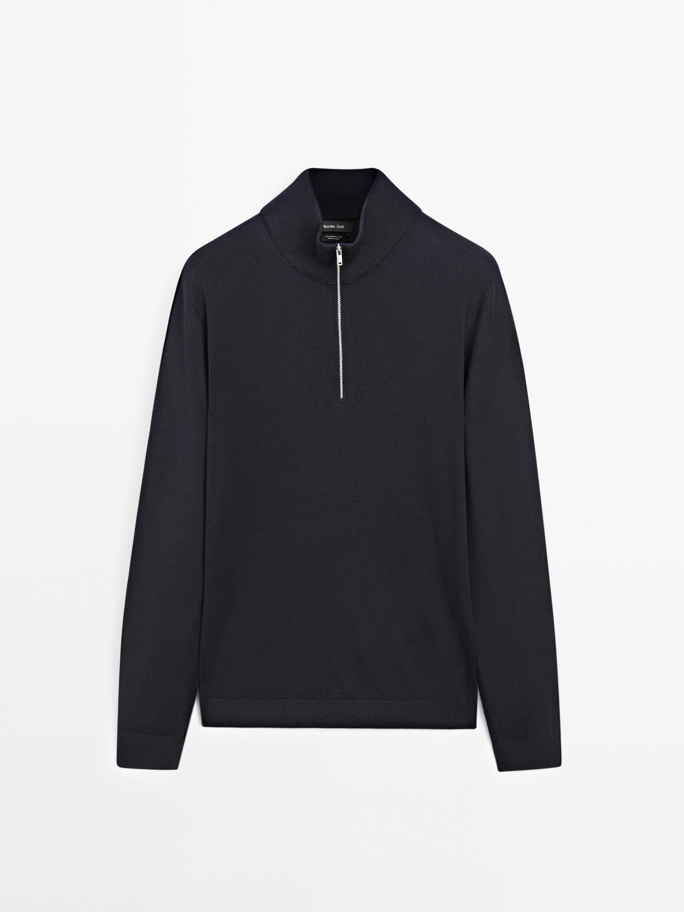 Knitted pullover with zip neck