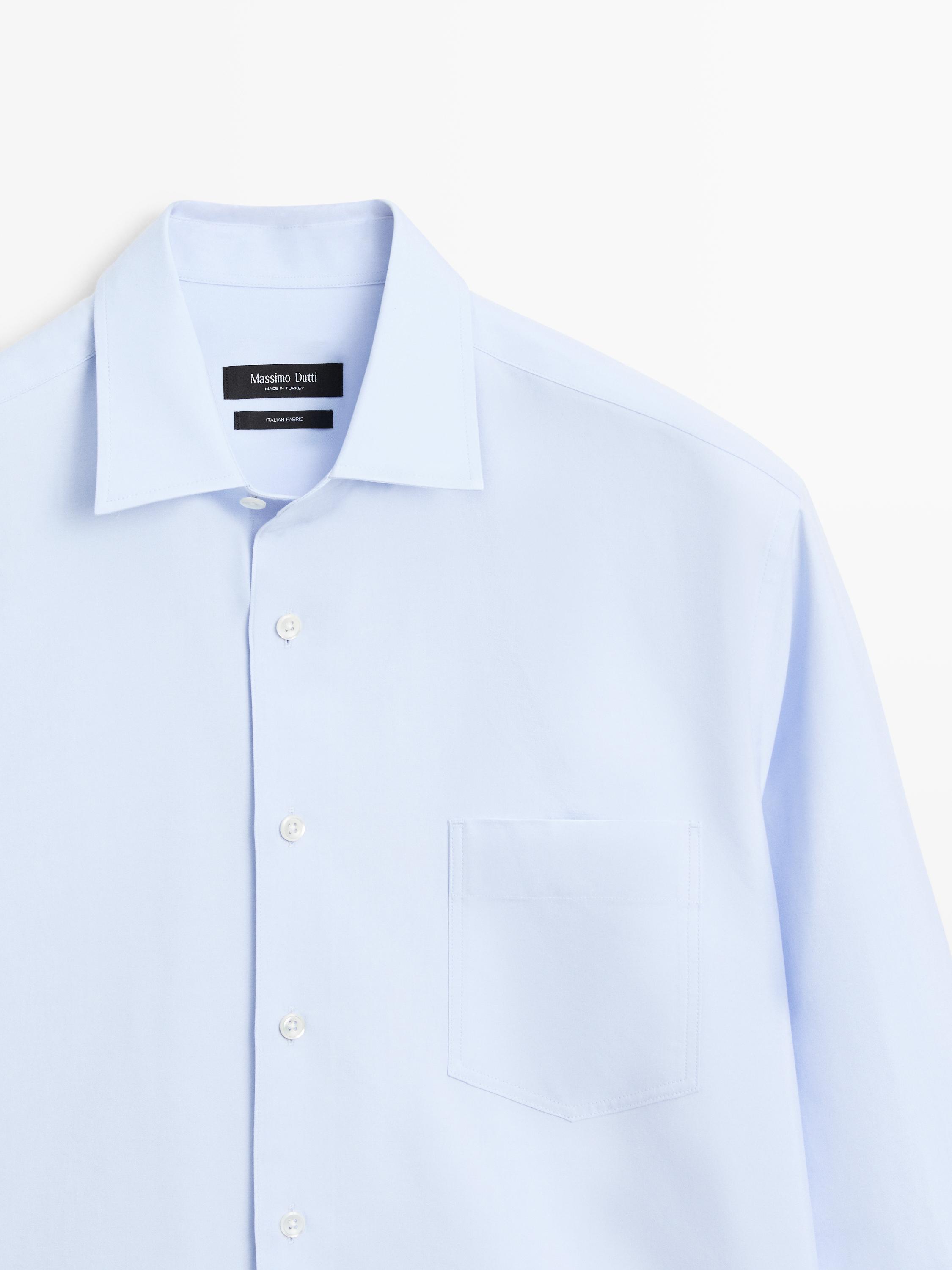 Slim fit cotton blend shirt — Sky blue