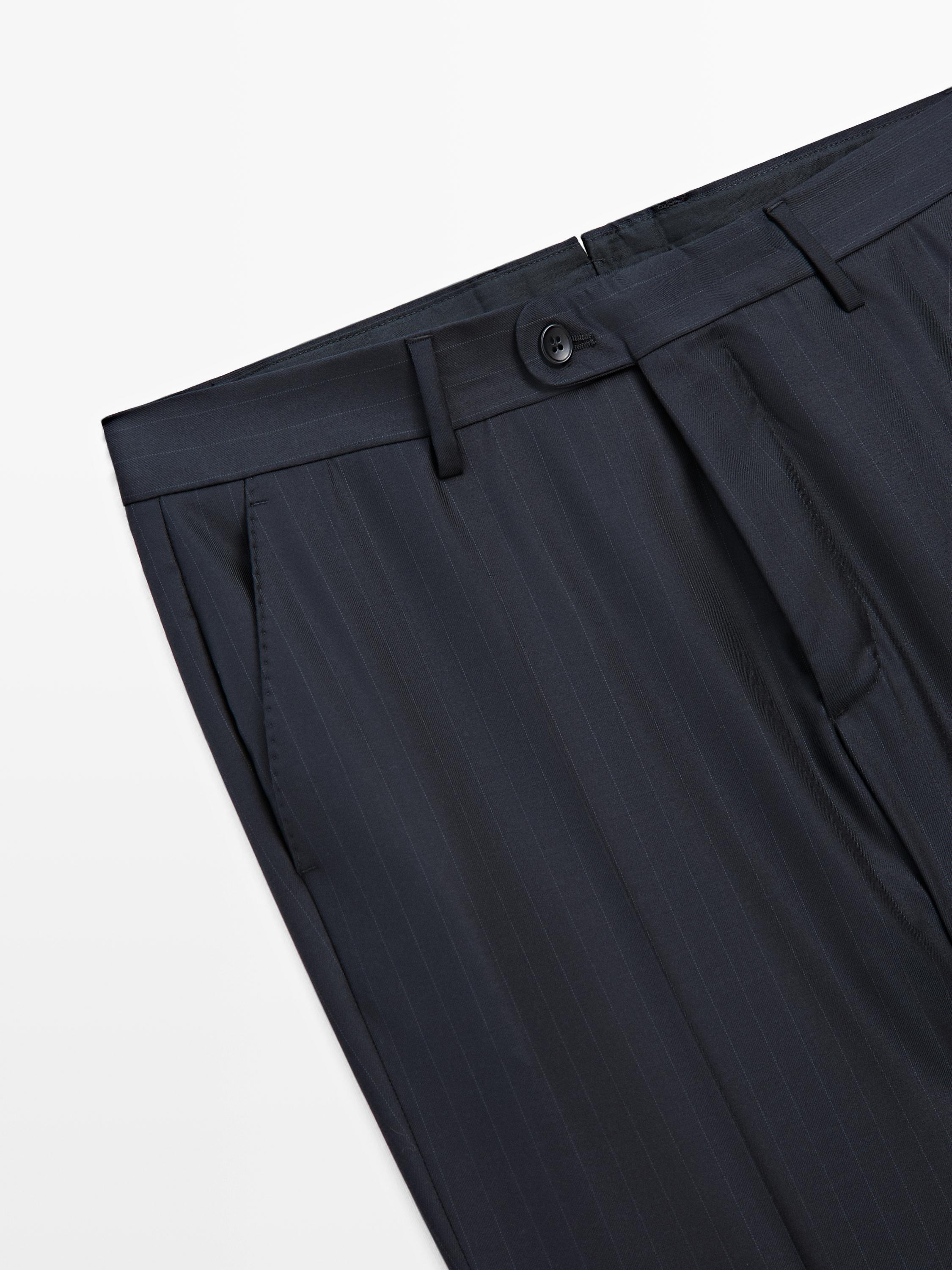 Striped cool wool suit trousers — NAVY BLUE