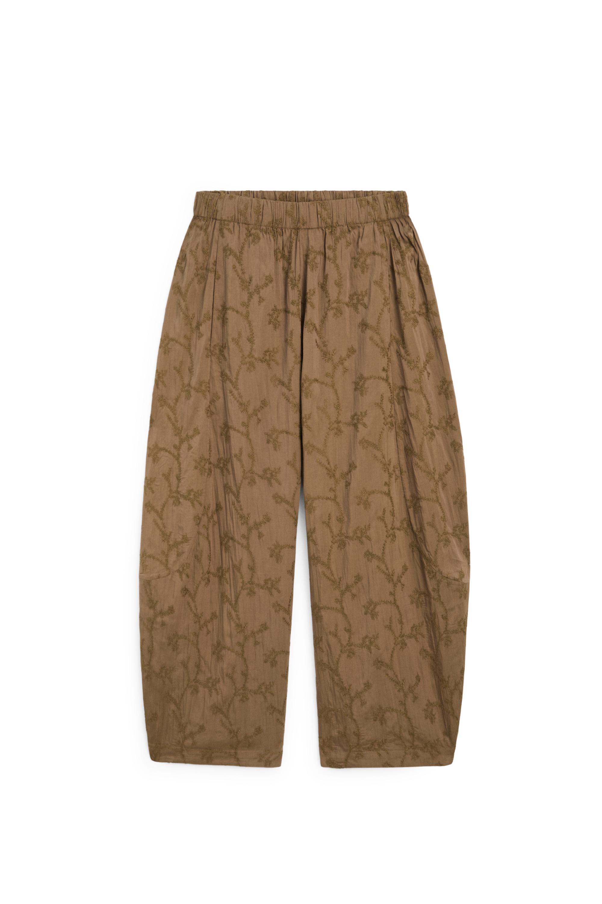 Trousers with embroidered detail and elastic waistband — KHAKI