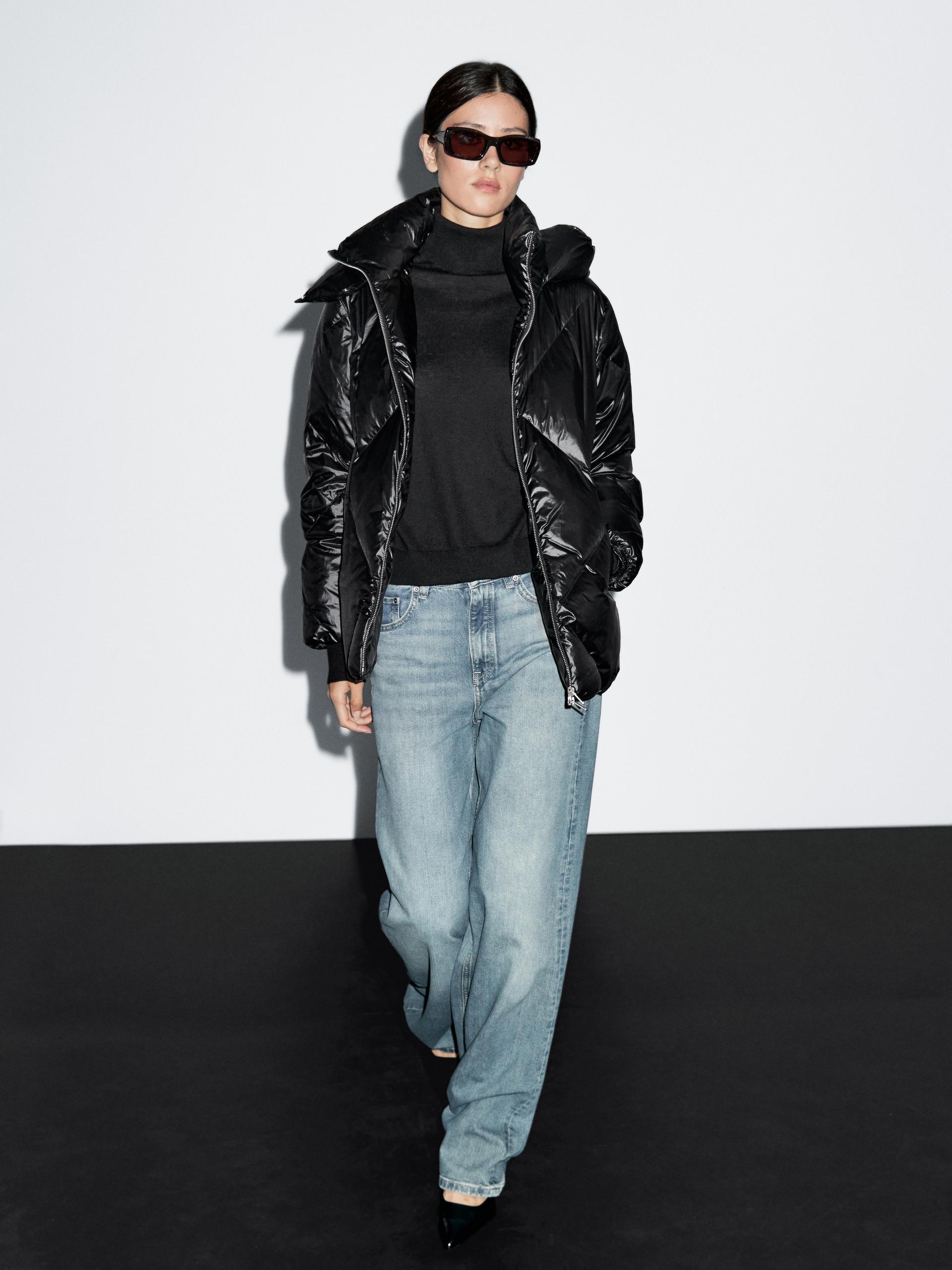 Casaco Acolchoado Com Acabamento Acetinado - Preto - M - Massimo Dutti - Mulher