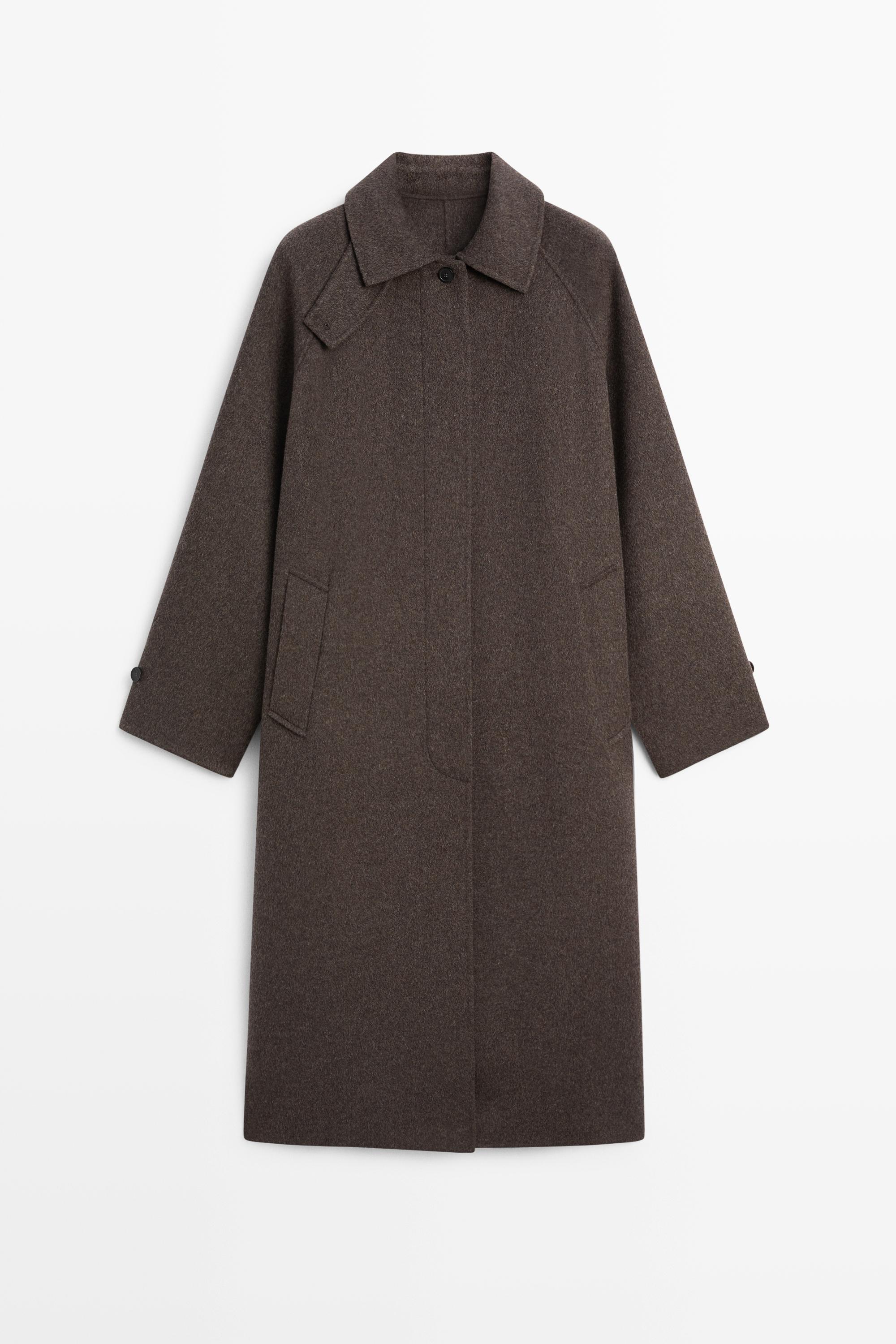 Long melange wool blend coat by Massimo Dutti