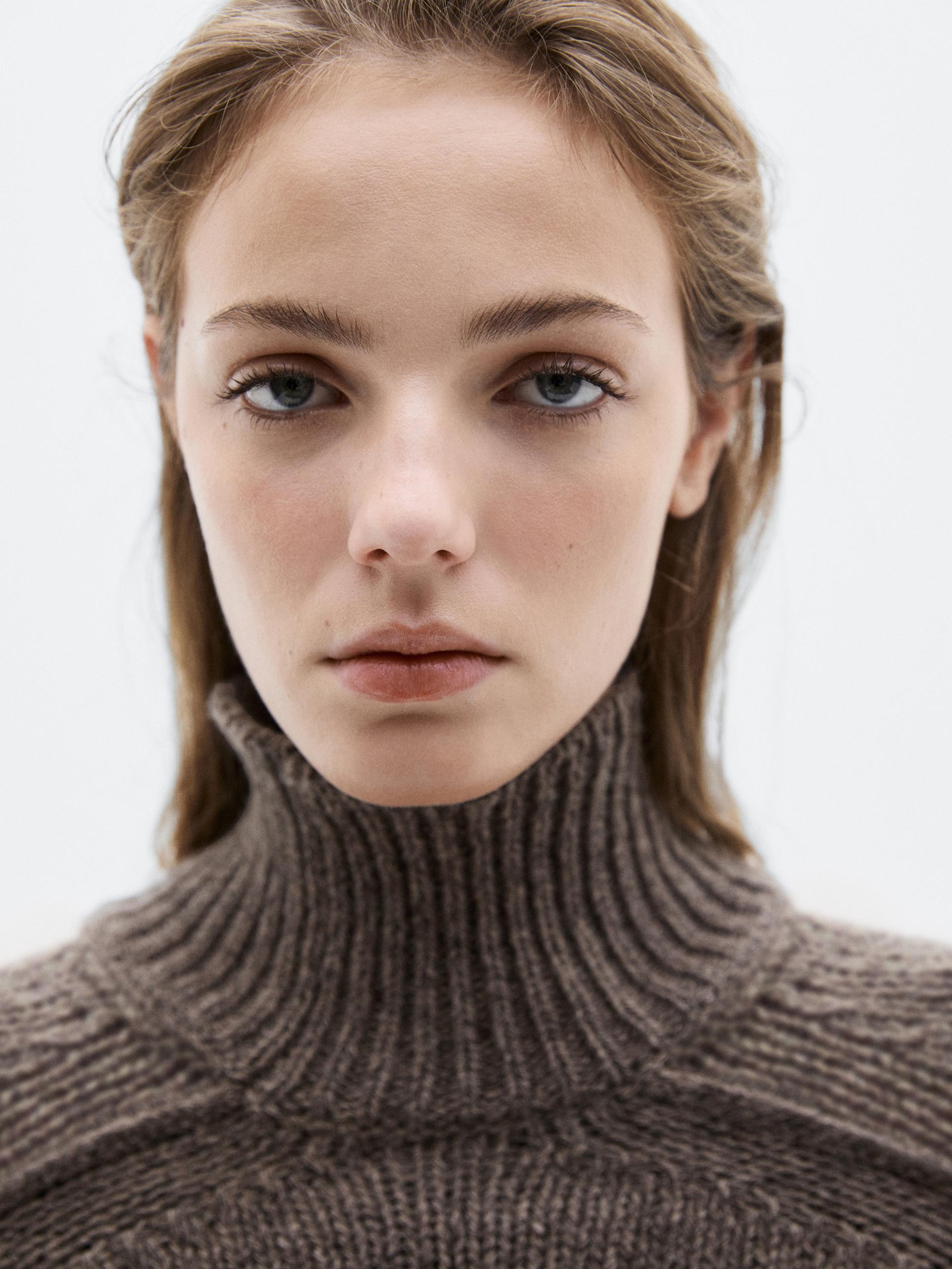 Pull En Maille Chinée À Col Montant - Limited - Beige - L - Massimo Dutti - Femme