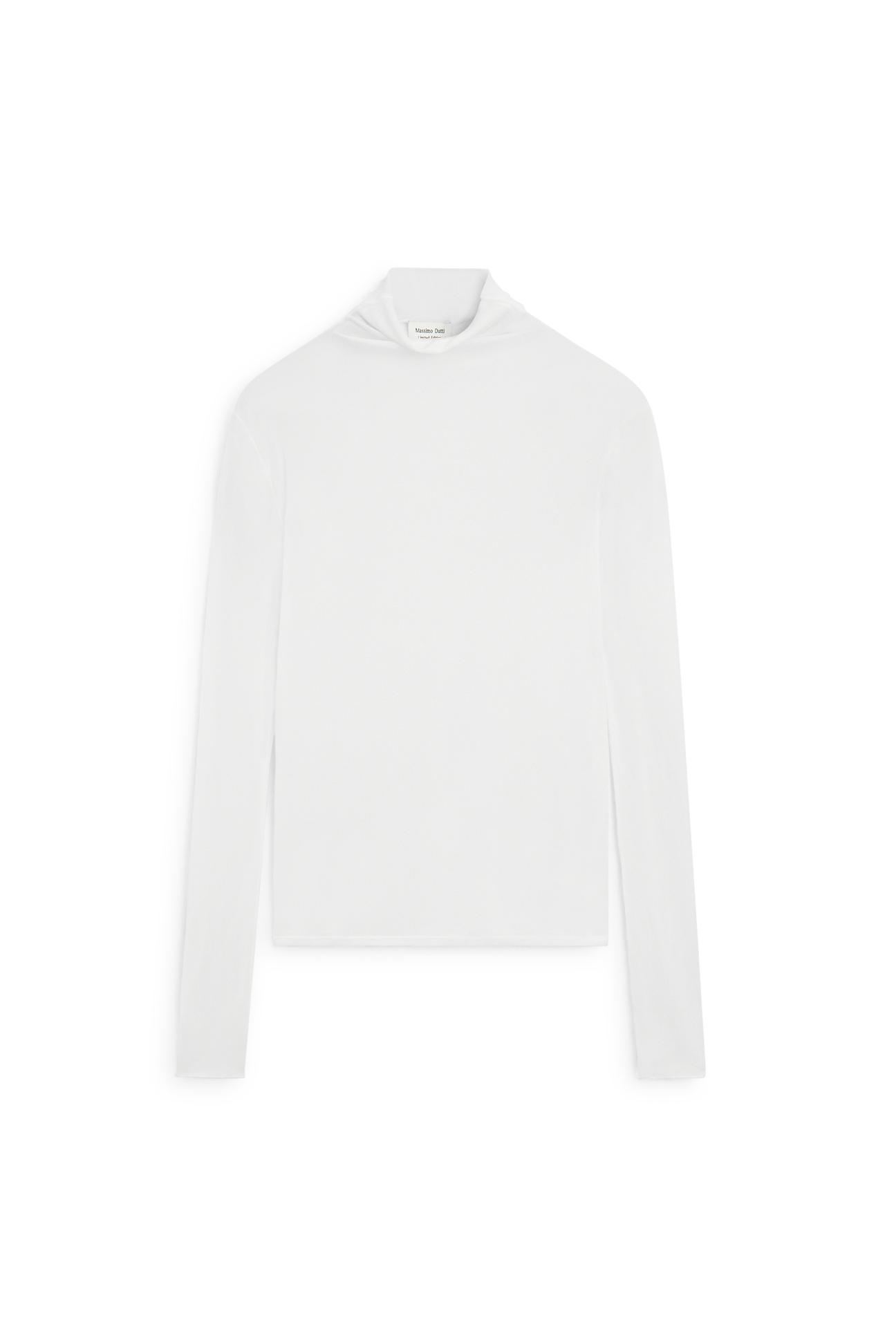 100% silk funnel neck T-shirt - LIMITED EDITION — WHITE