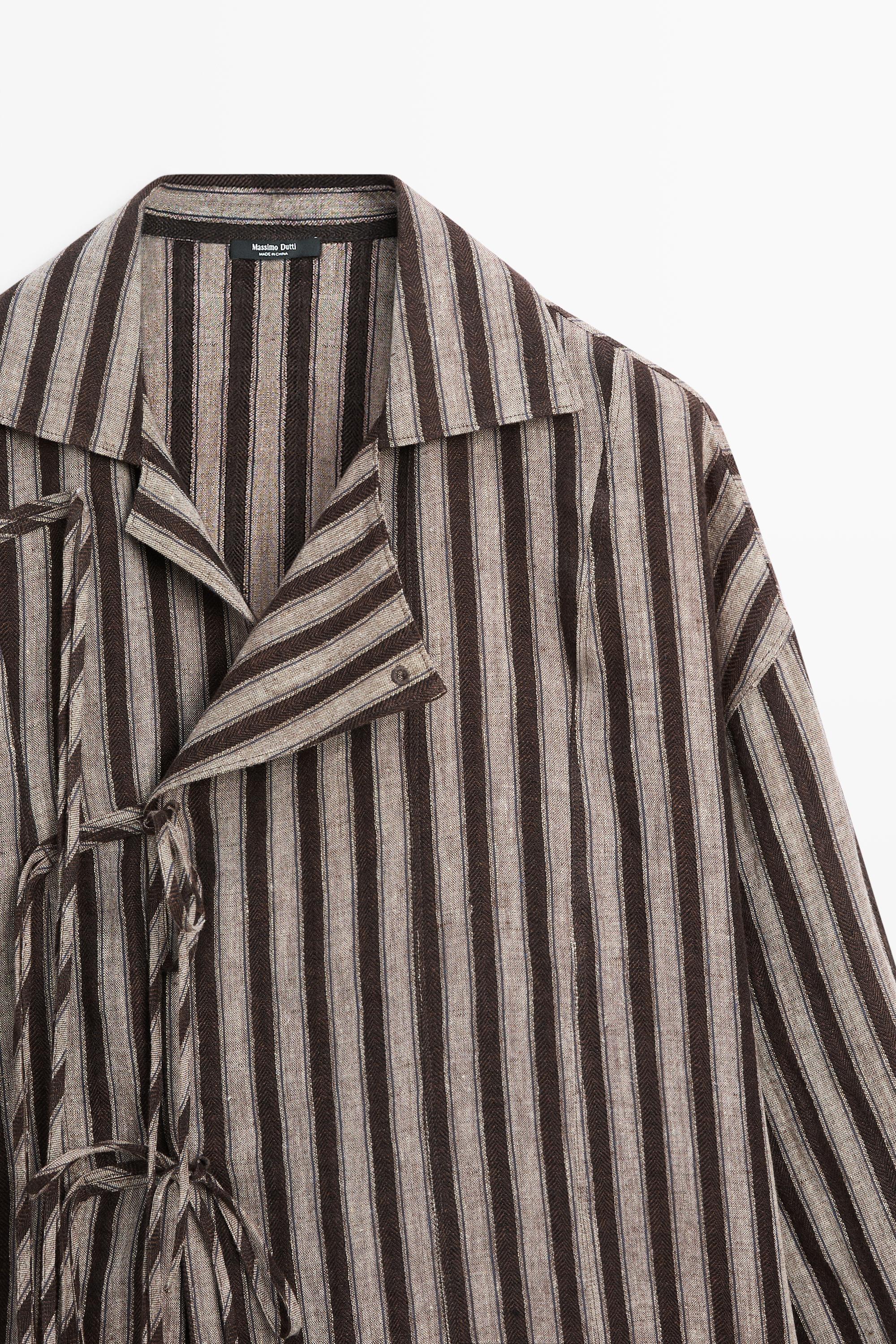 Chemise croisée à rayures avec nœud