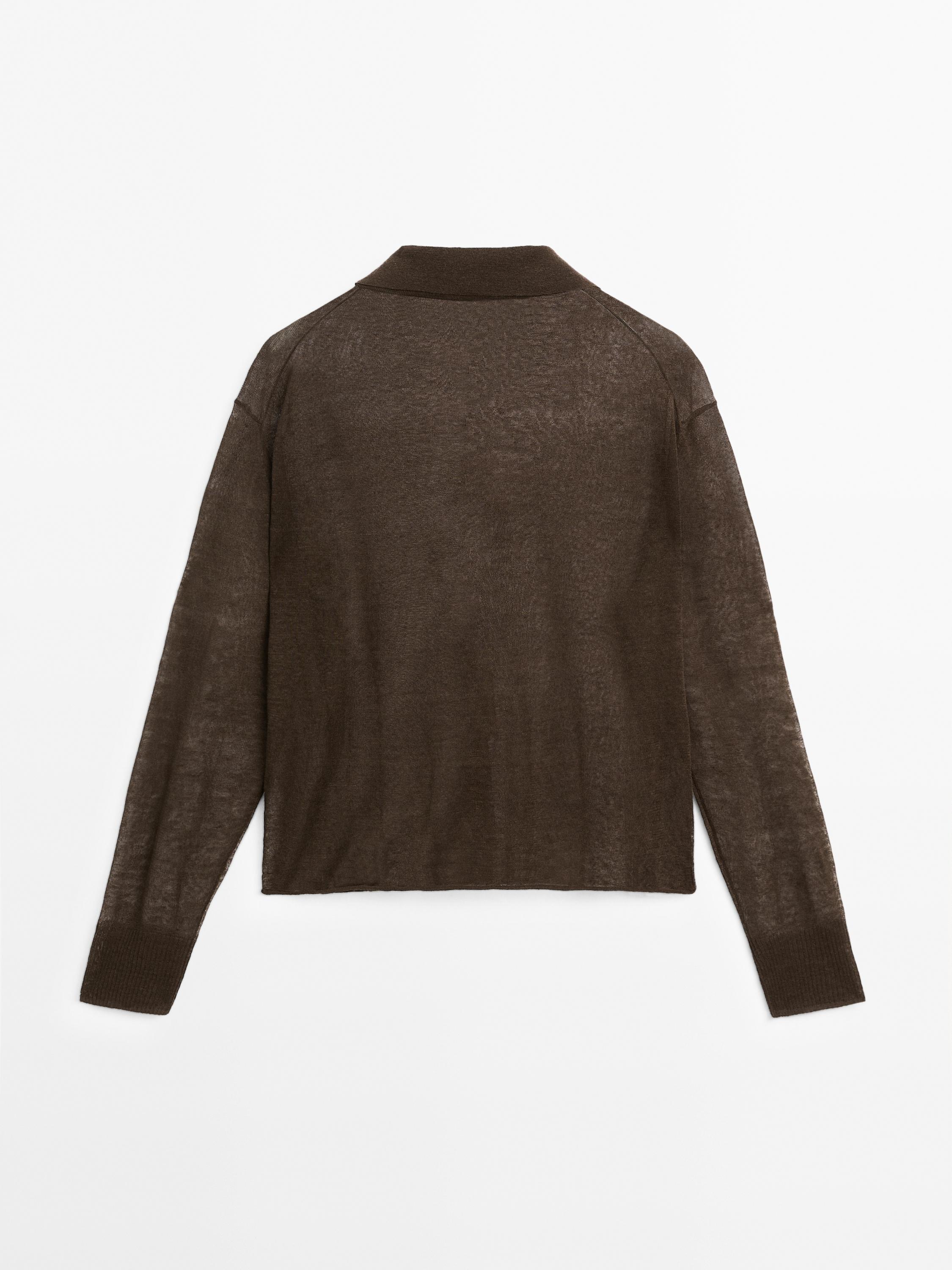 Linen blend semi-sheer knit sweater