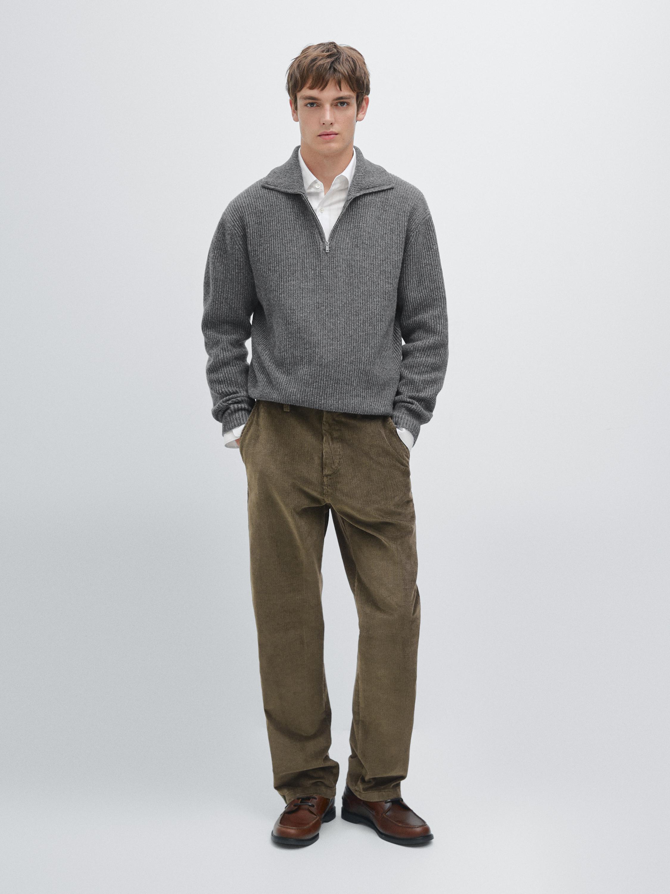 Relaxed fit corduroy denim-effect trousers