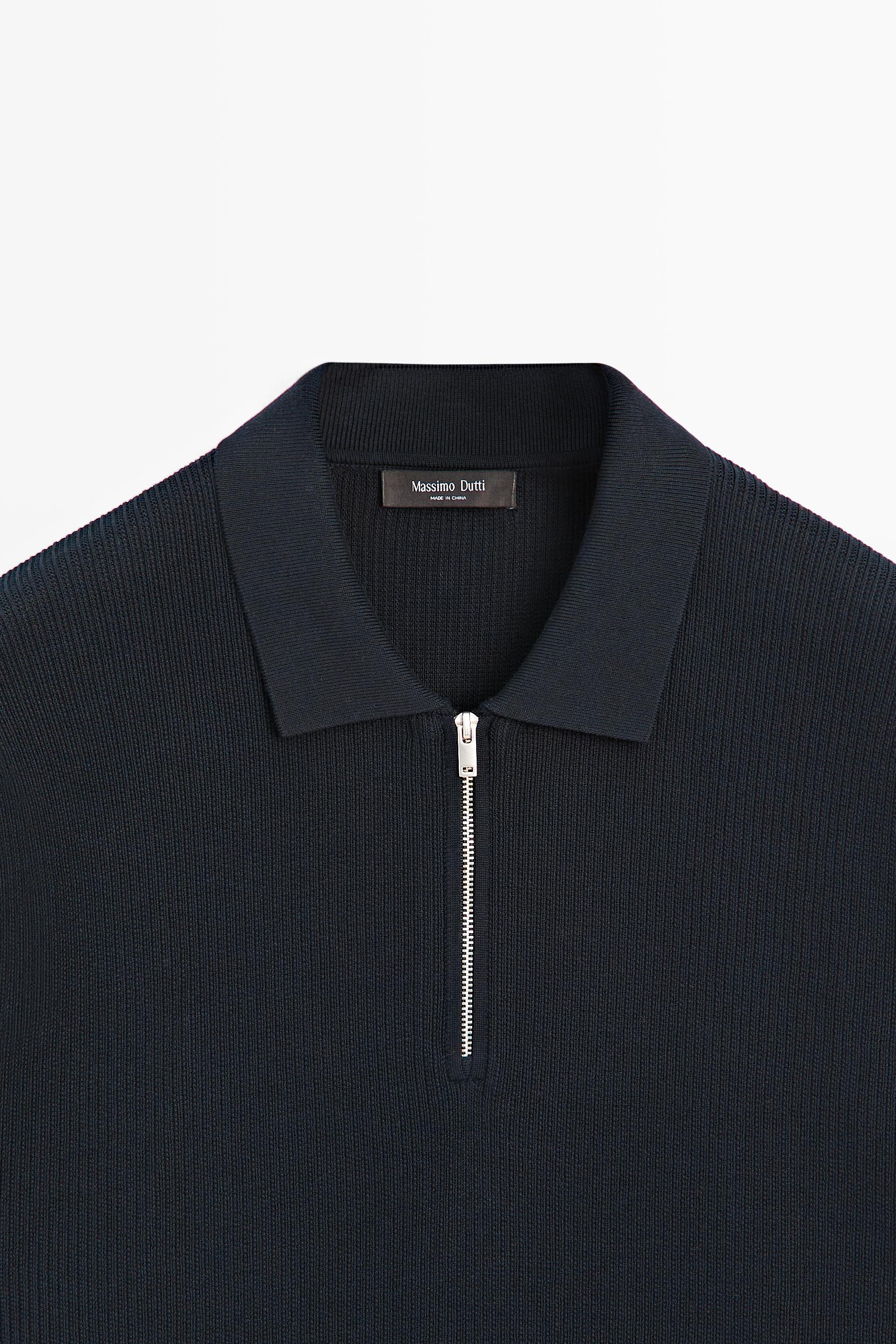 Knit polo sweater with quarter-zip collar — NAVY BLUE