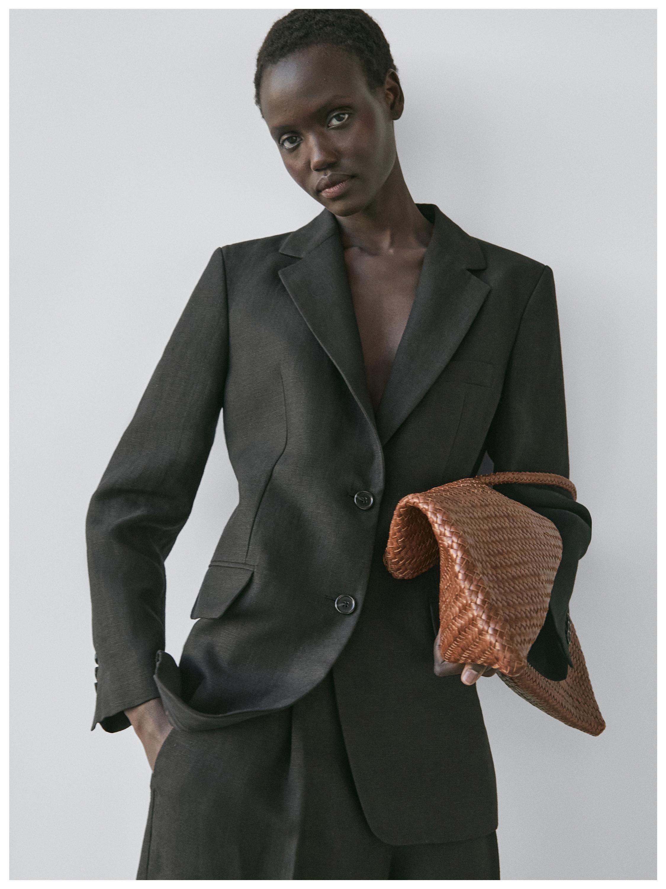 100% linen blazer with pockets — BLACK