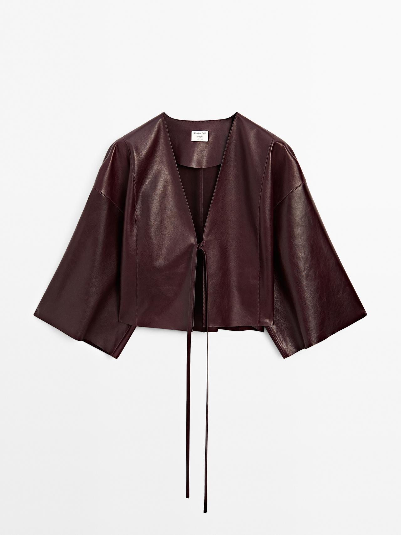 Massimo Dutti - Dame - Kimono I Nappalæder Med V-Udskæring - Studio - Granatrød - S