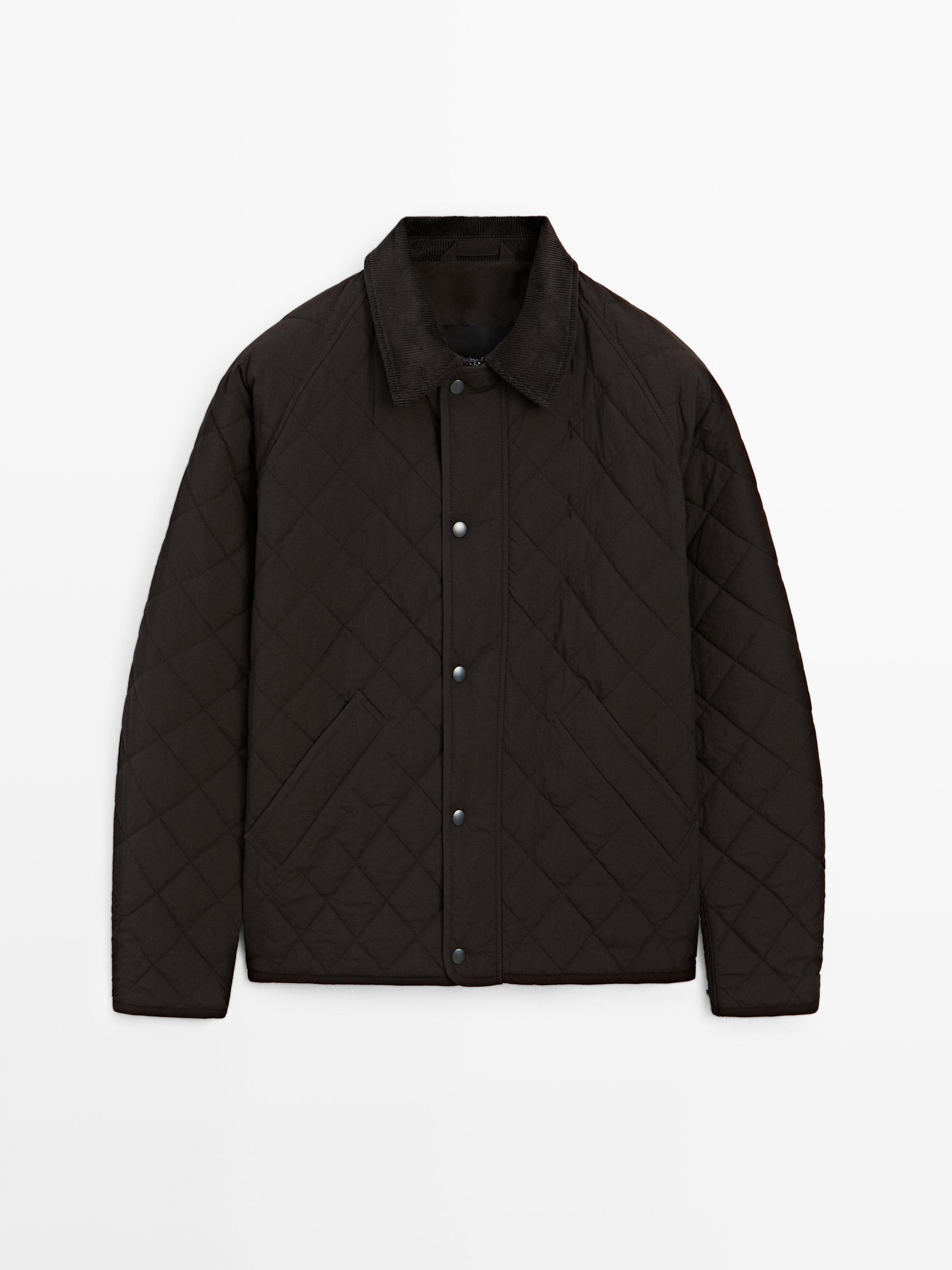 Quilted jacket with corduroy collar