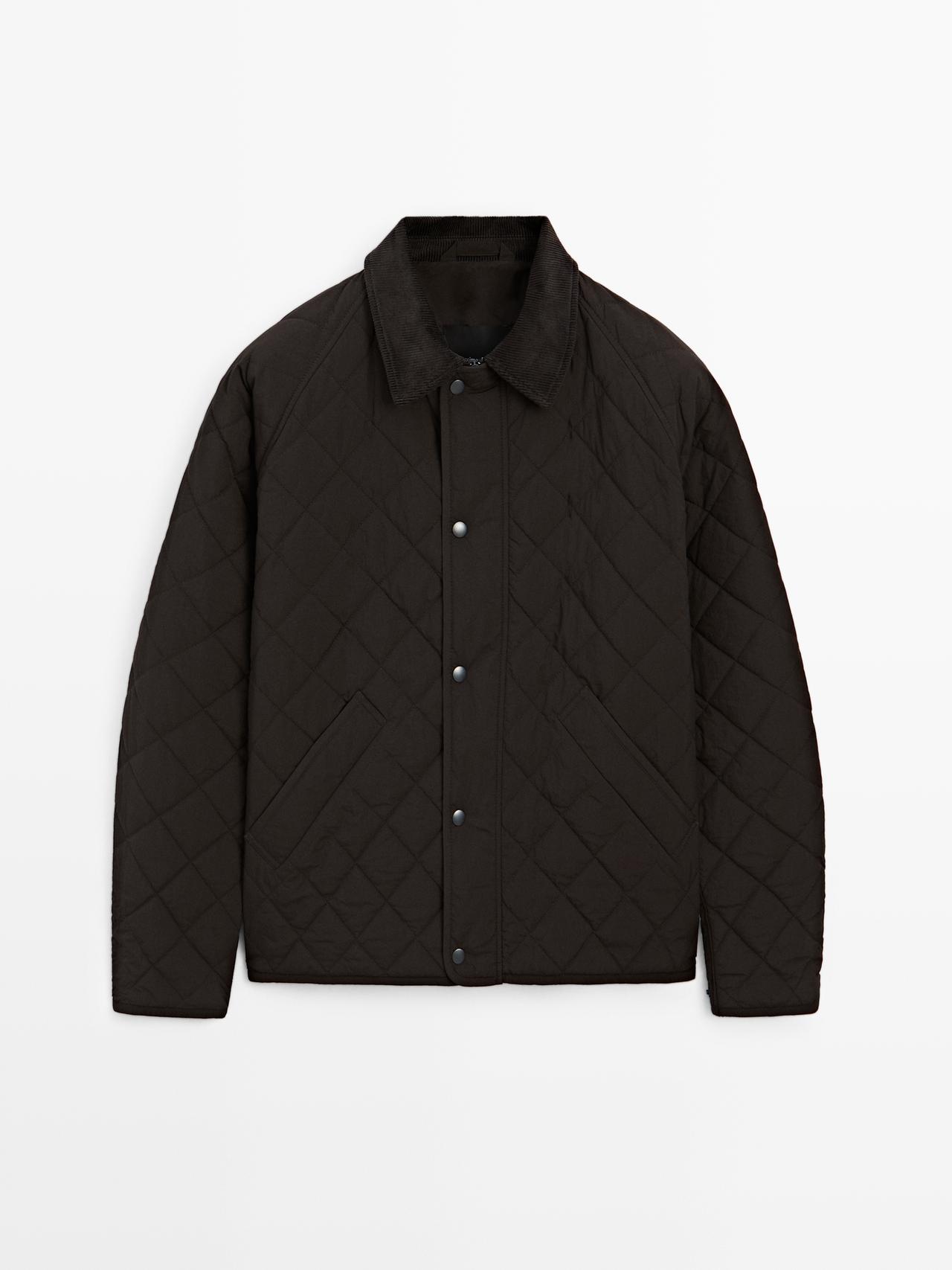 Massimo Dutti - Herre - Quilted Jacket With Corduroy Collar - Brun - L