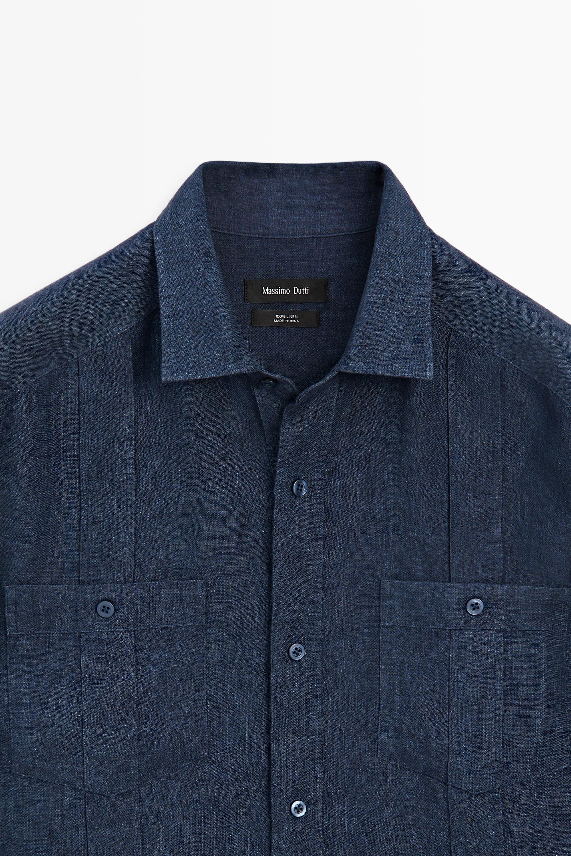 Regular fit 100% linen shirt with pockets — DEEP BLUE