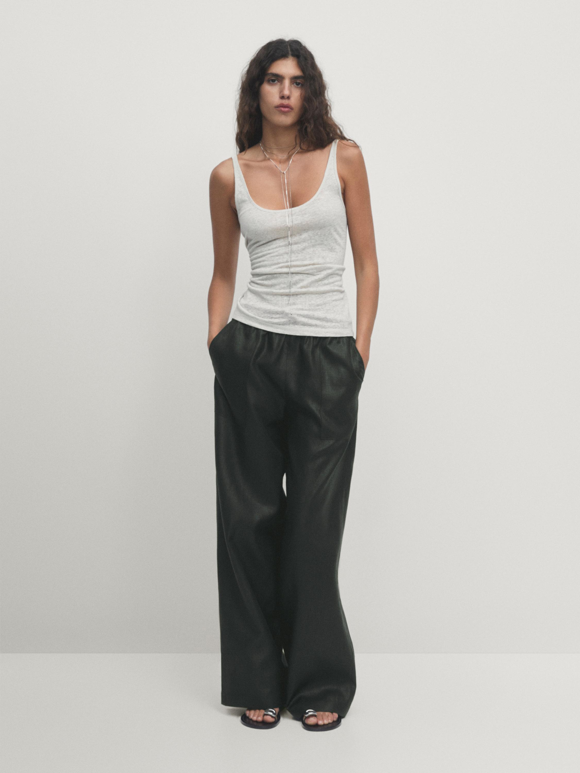 Pantalon jogging large enduit 100 % lin