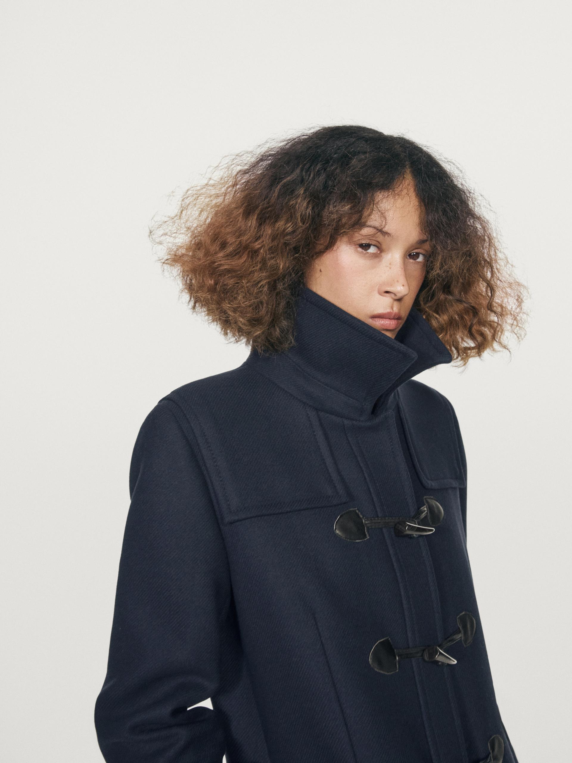 Długi Płaszcz Zapinany Na Kołki - Granatowy - M - Massimo Dutti - Kobieta