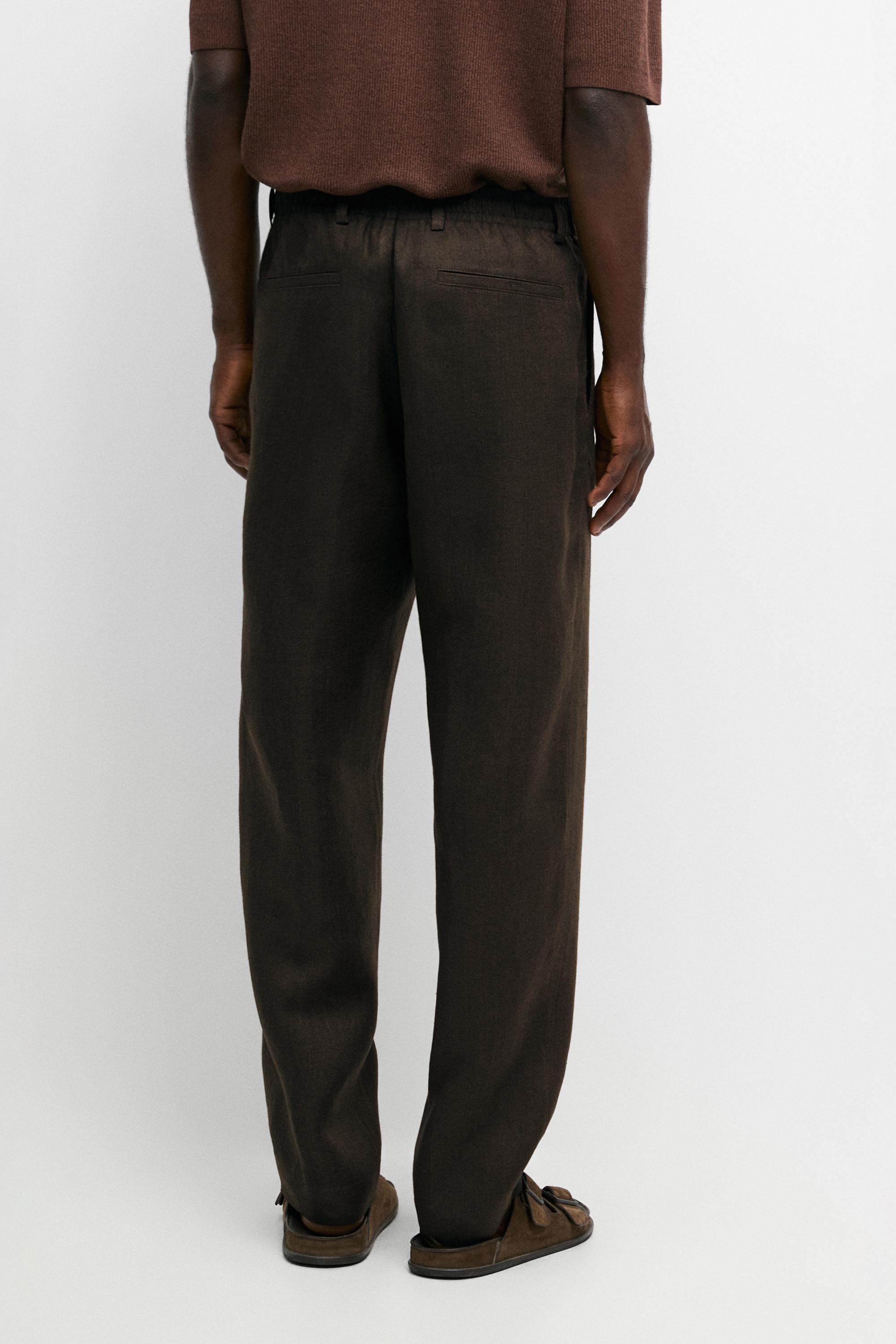 100% linen pants with elastic waist — BROWN