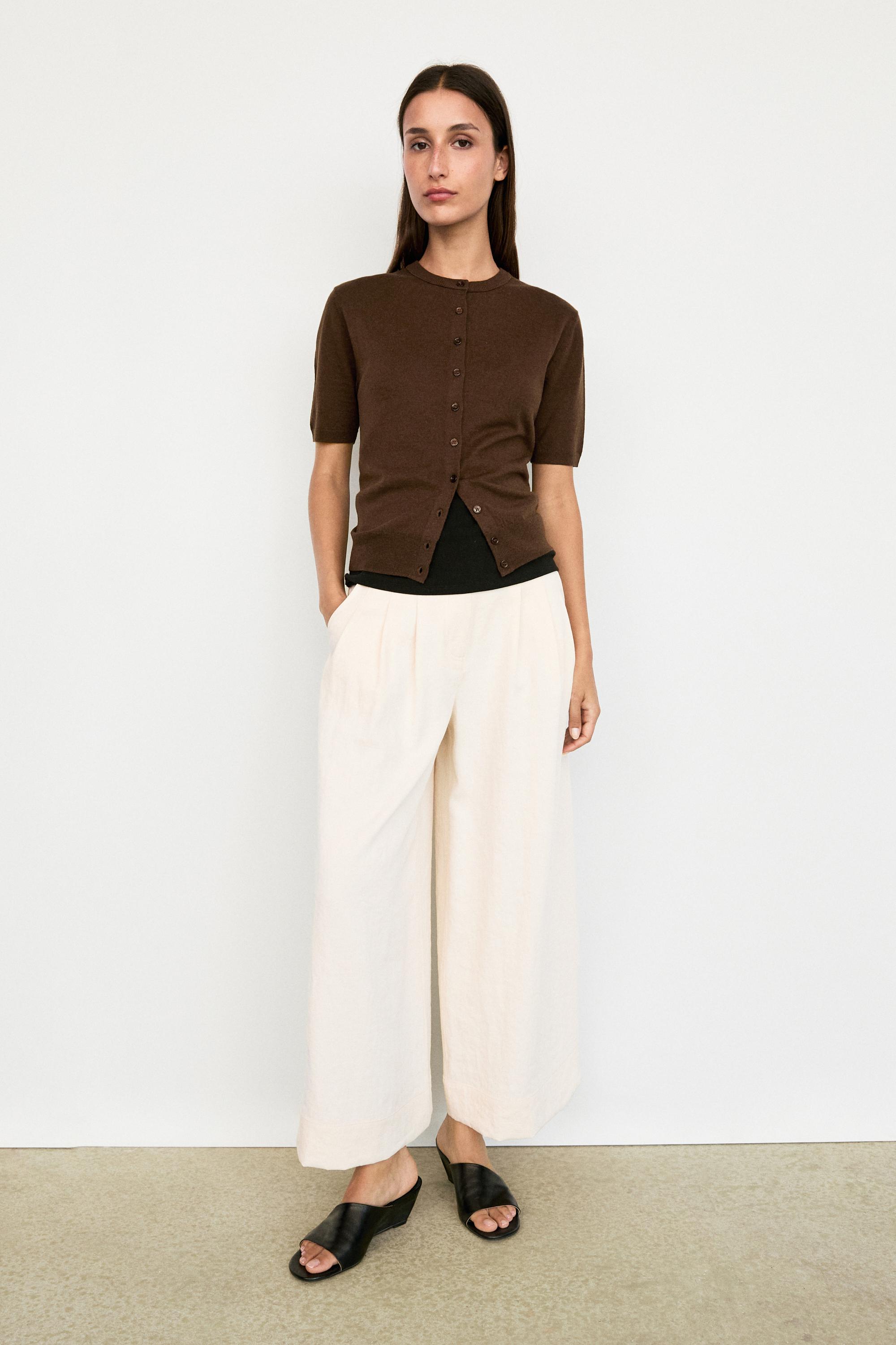 Short sleeve cardigan — BROWN
