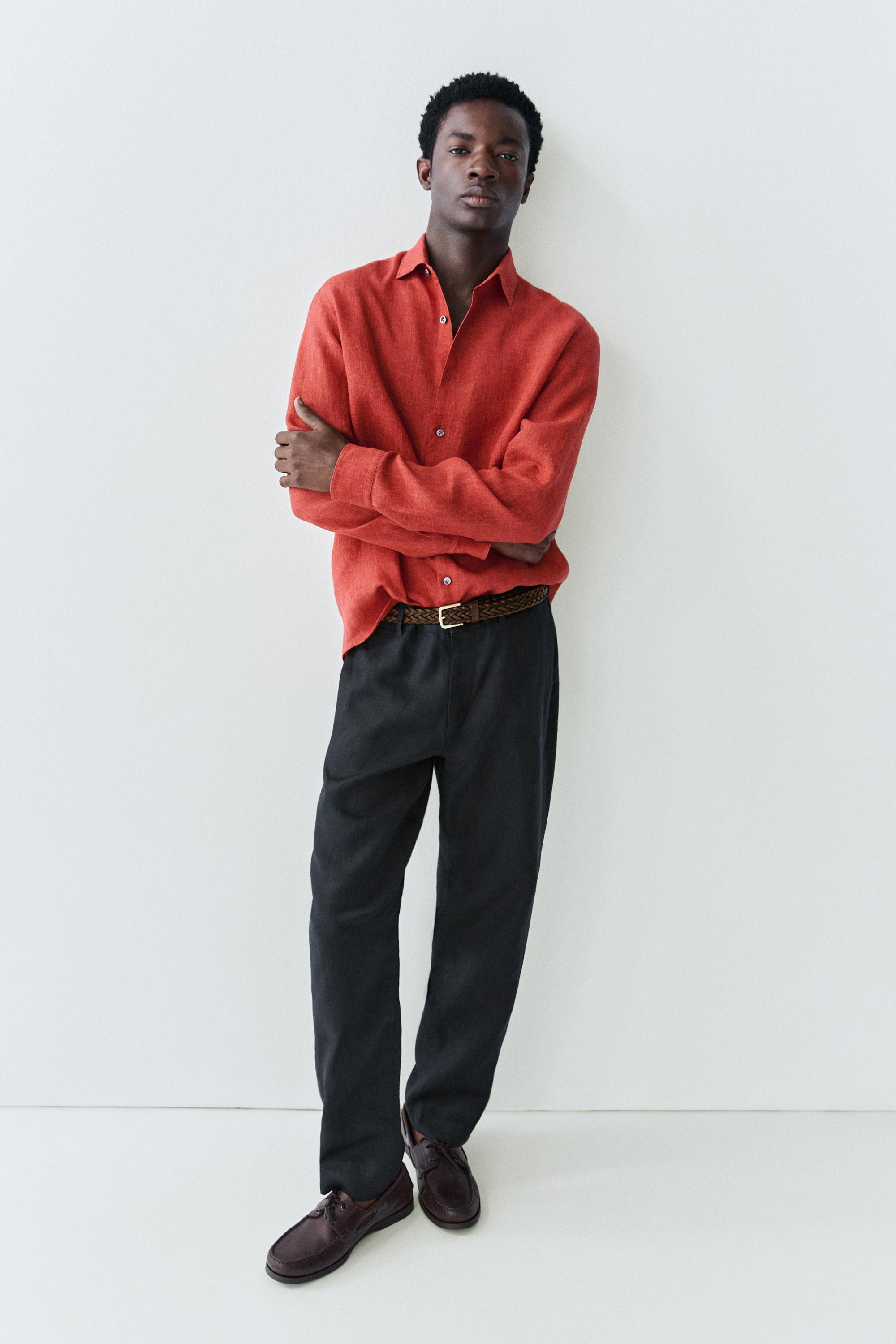 Regular fit 100% linen faded shirt — RED