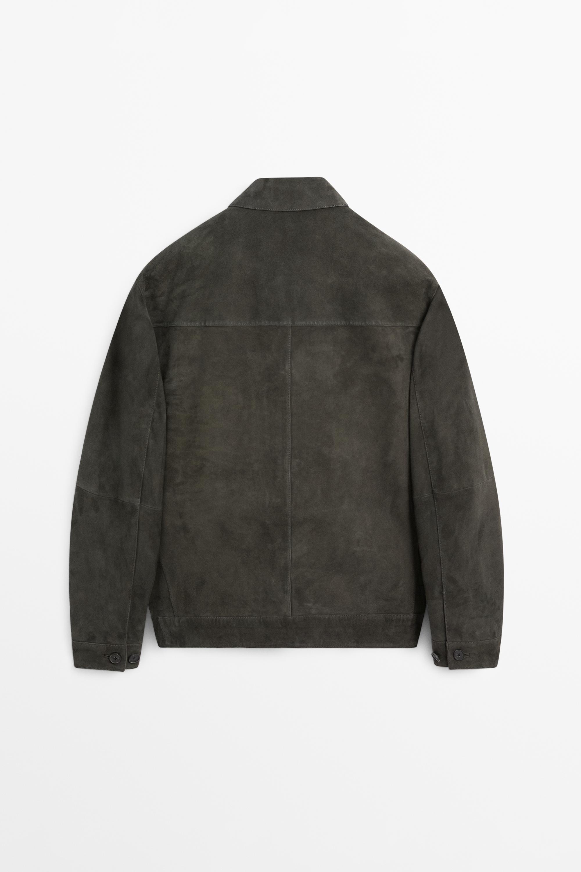 Suede leather jacket with pockets — BLUISH GREY