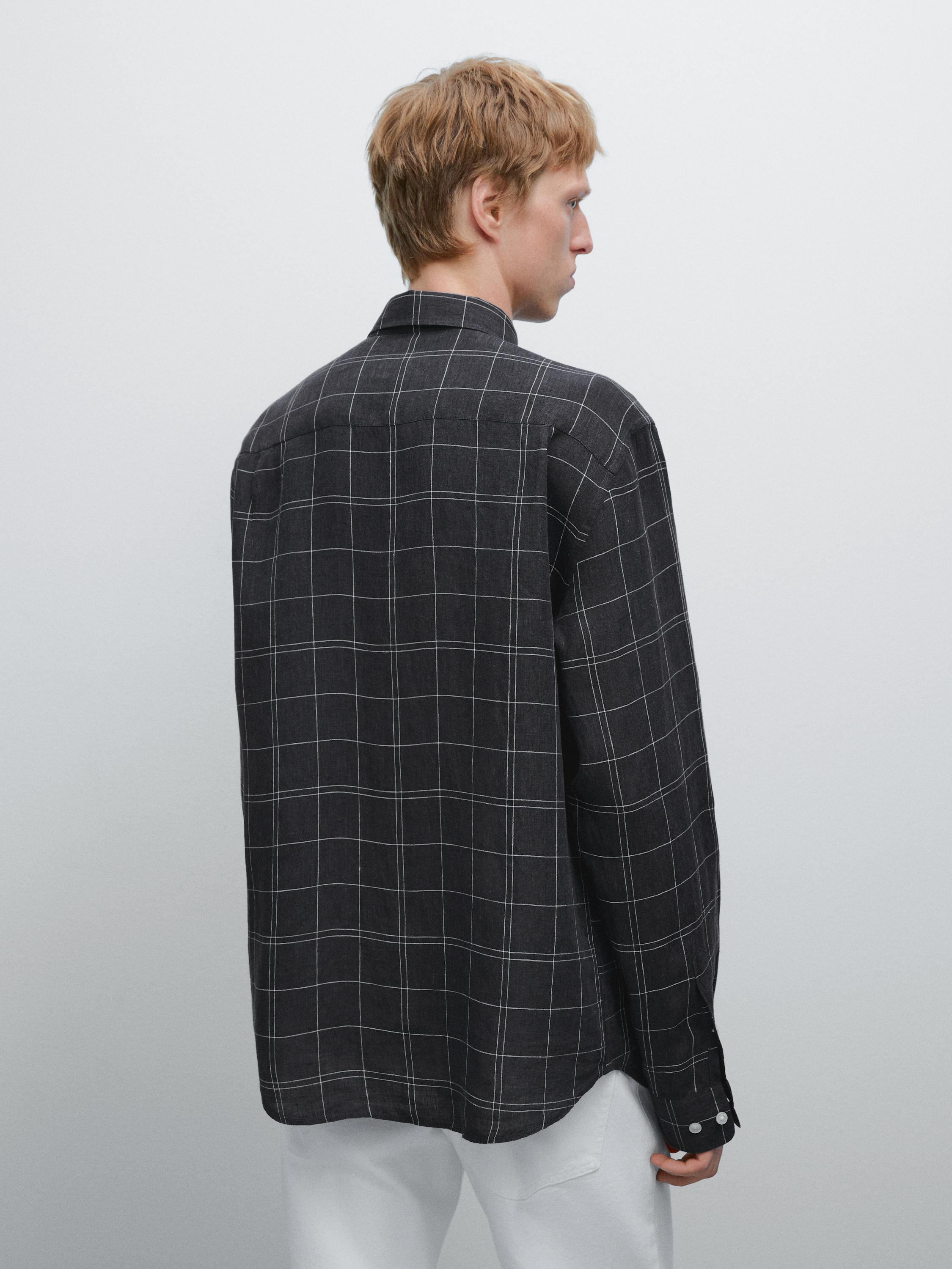 Chemise à carreaux regular fit 100 % lin