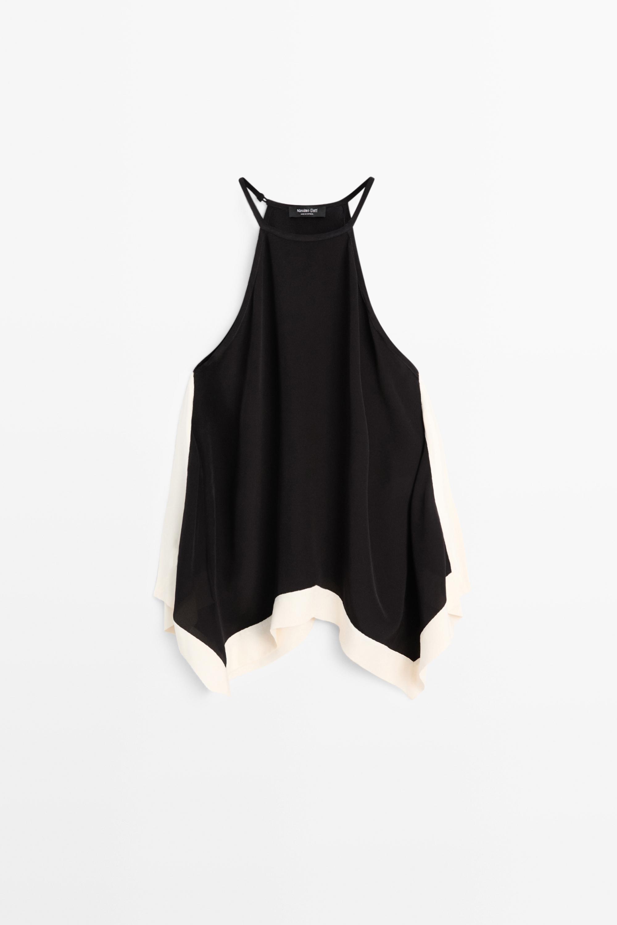 Long contrast halter top — BLACK