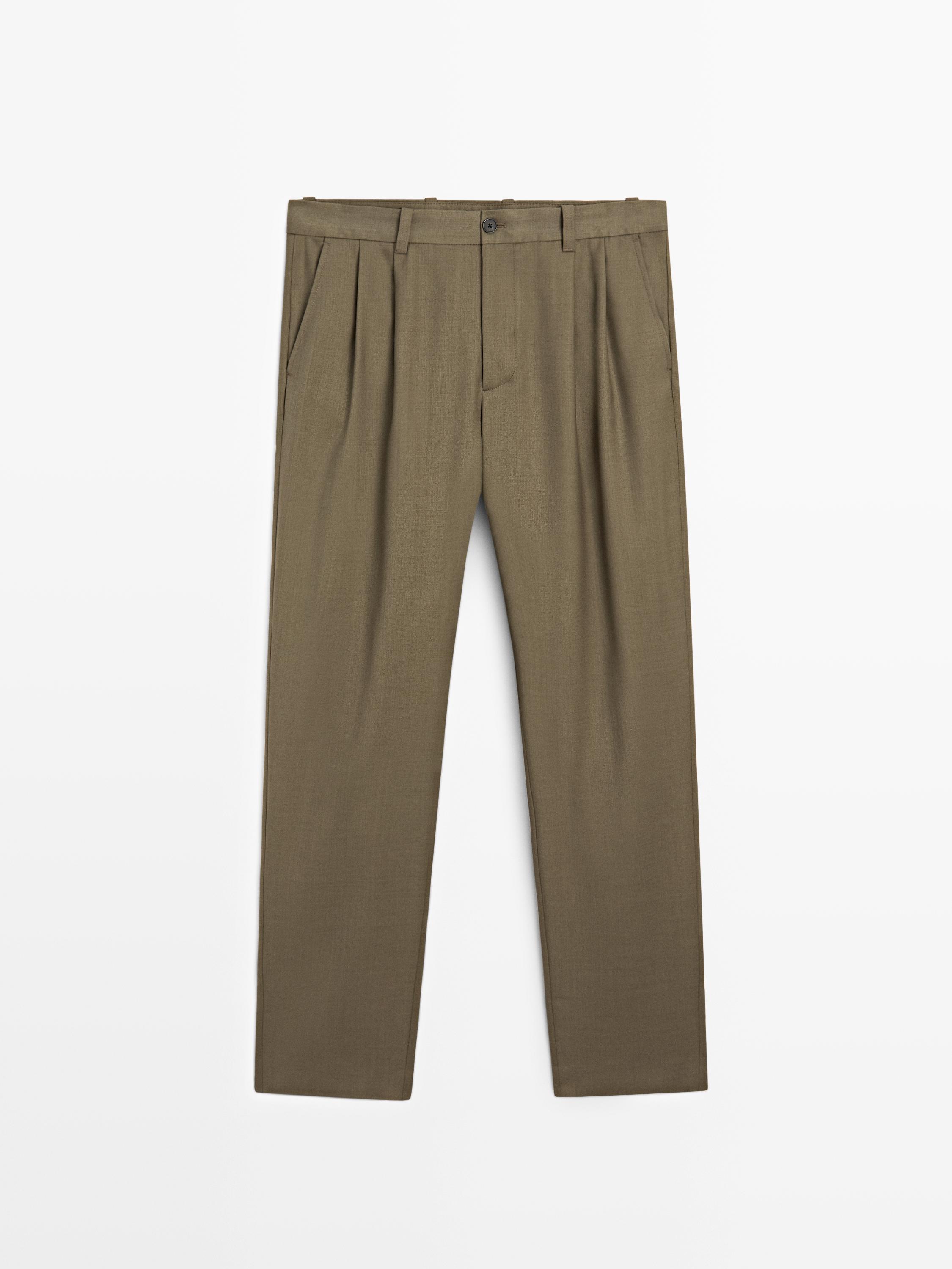Relaxed fit wool blend darted trousers