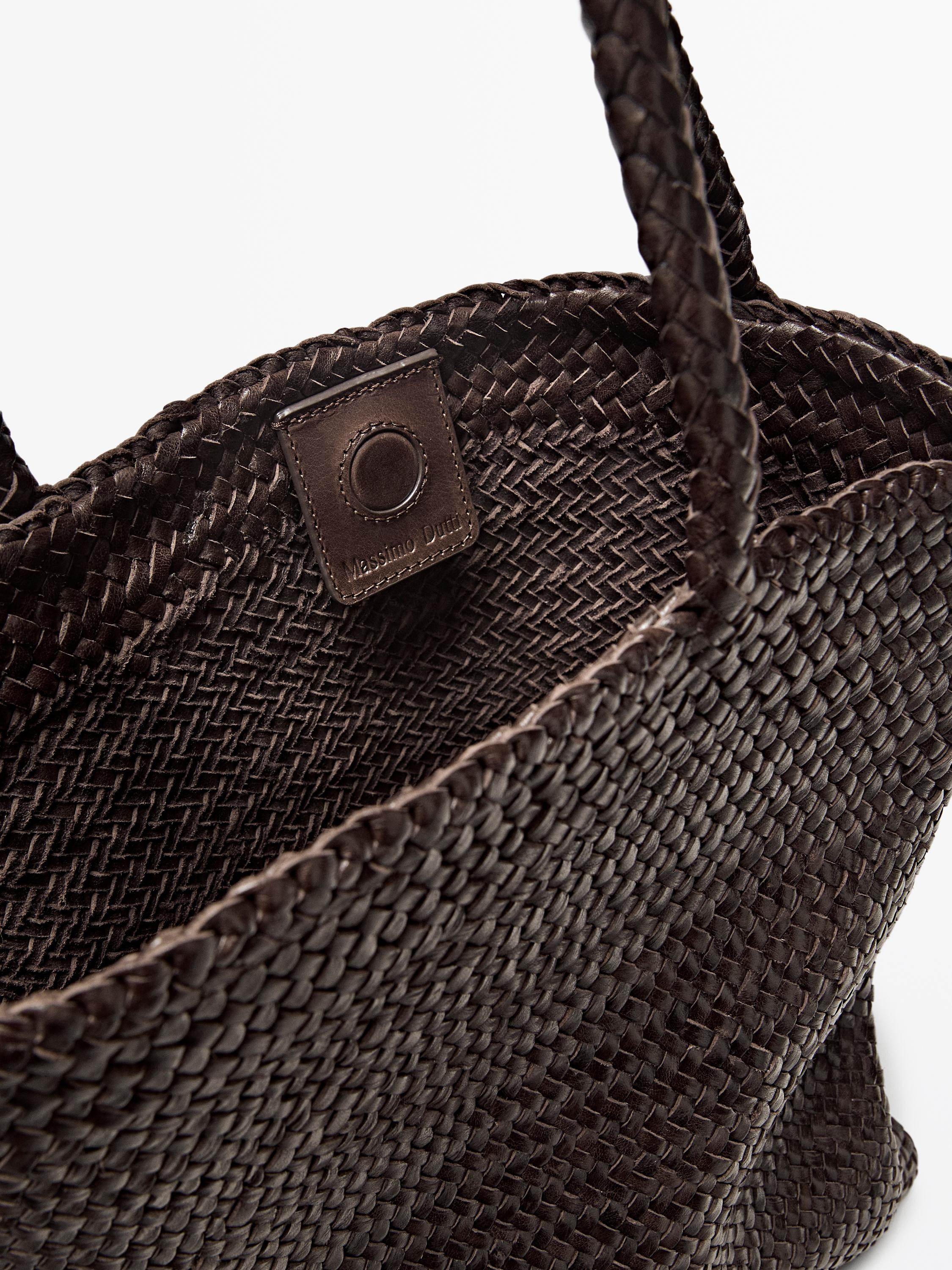 Medium braided nappa leather tote bag — BROWN