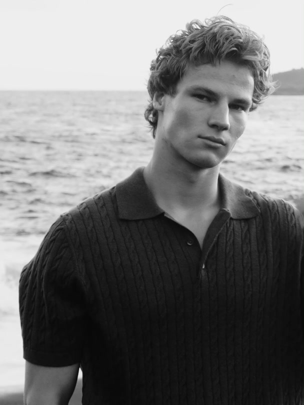 Cable-knit polo shirt