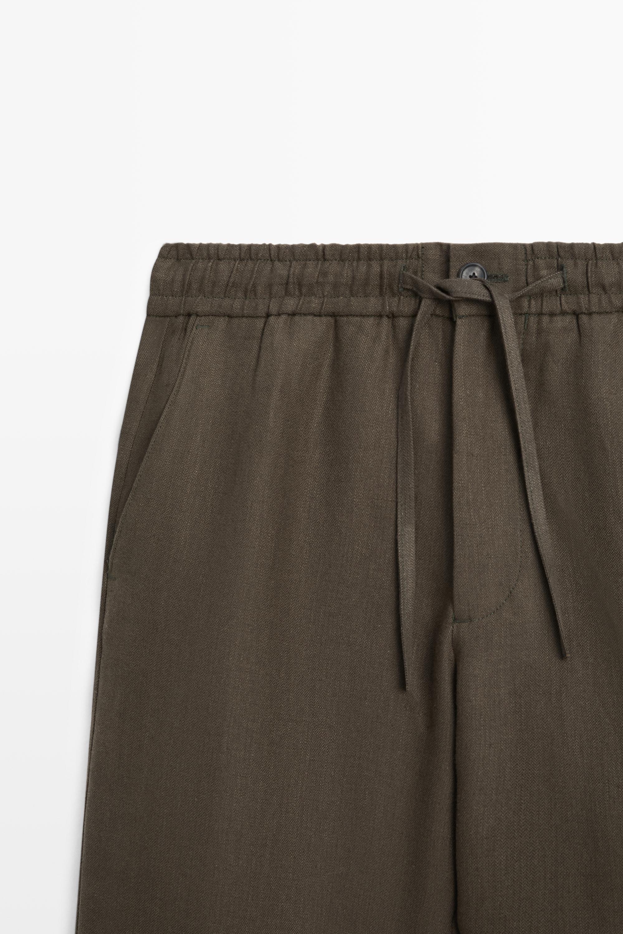 100% linen trousers with herringbone detail — GREEN