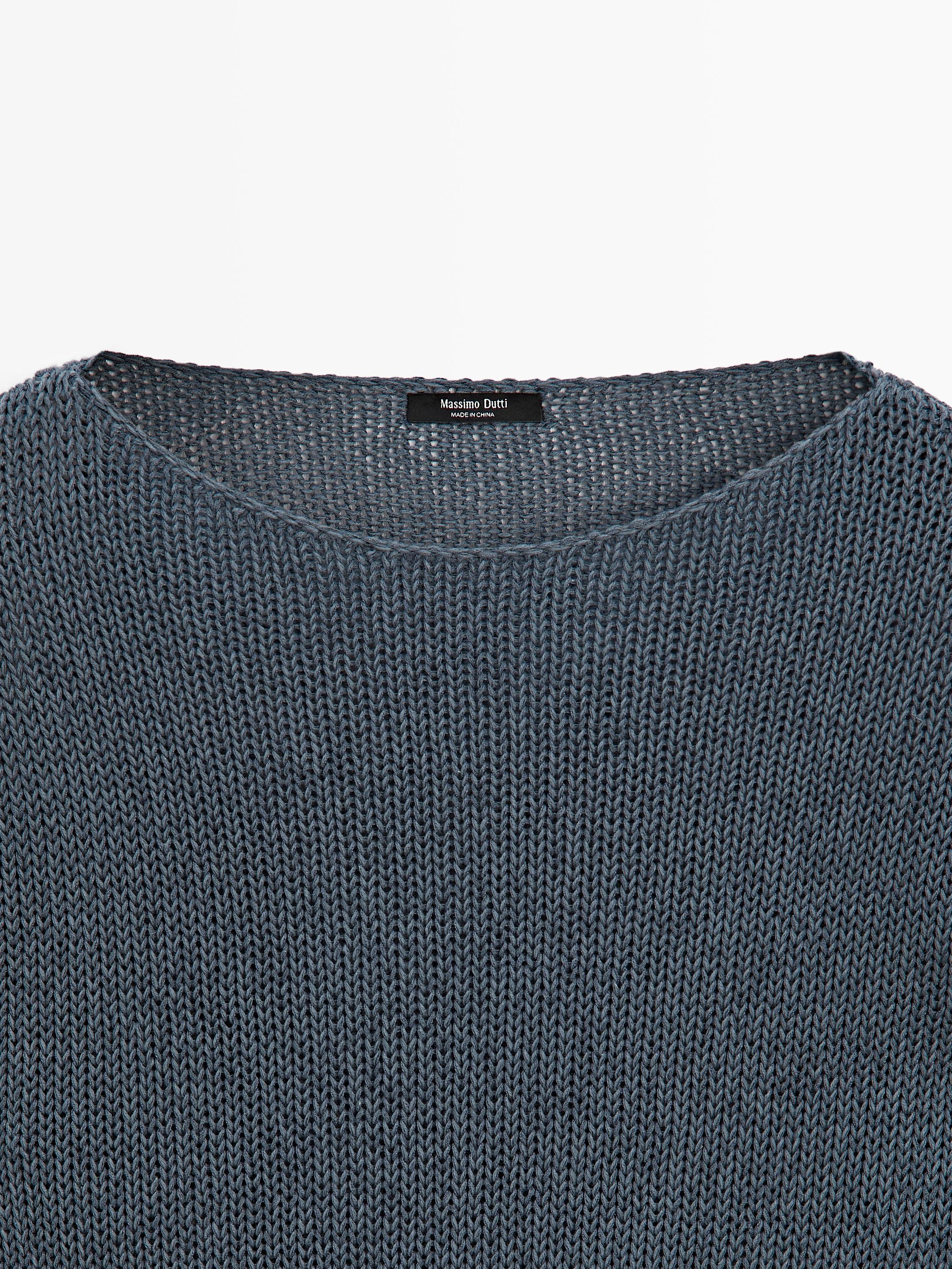 Cotton blend cutwork sweater — BLUE