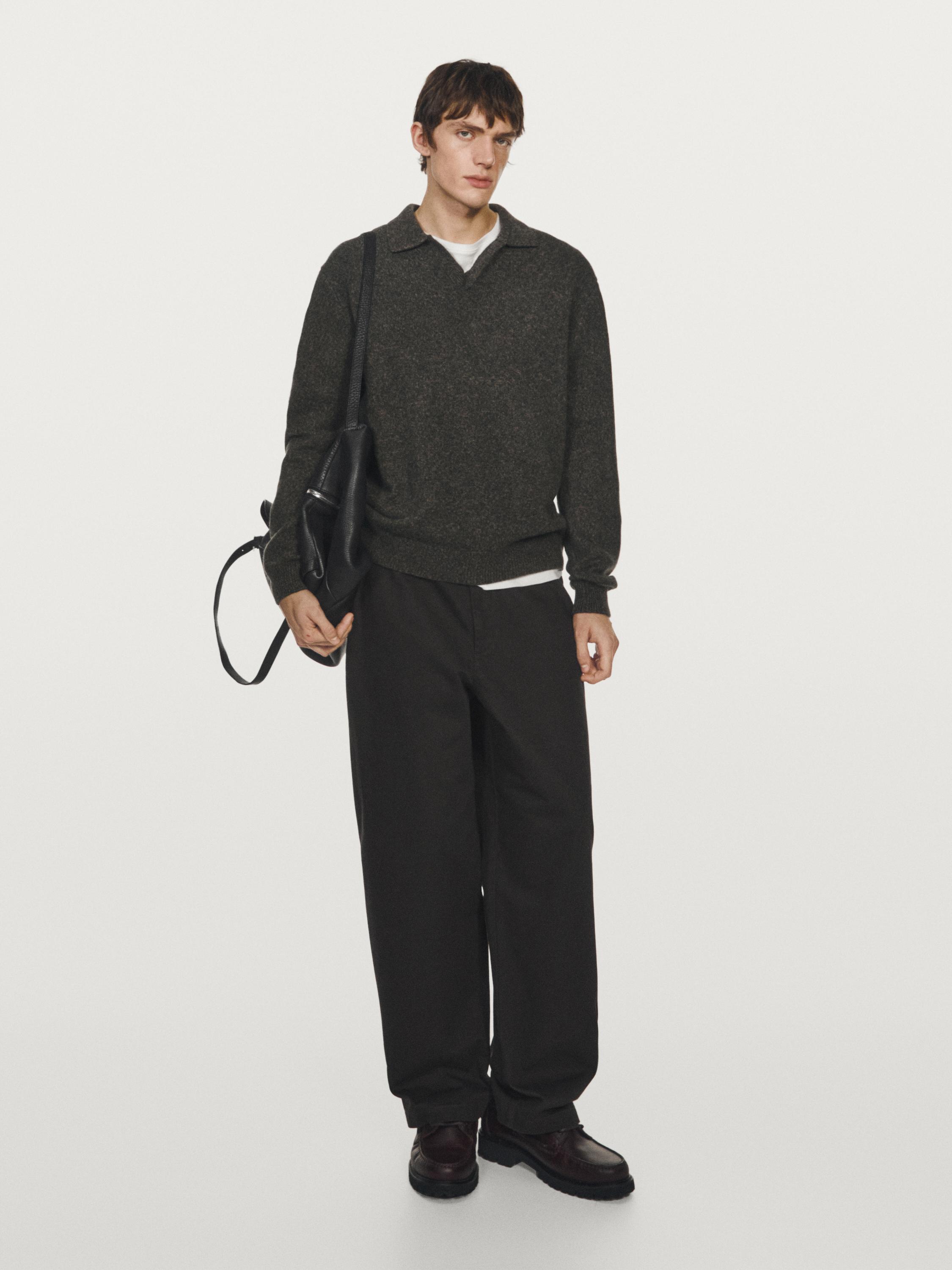 Flecked V-neck knit polo sweater