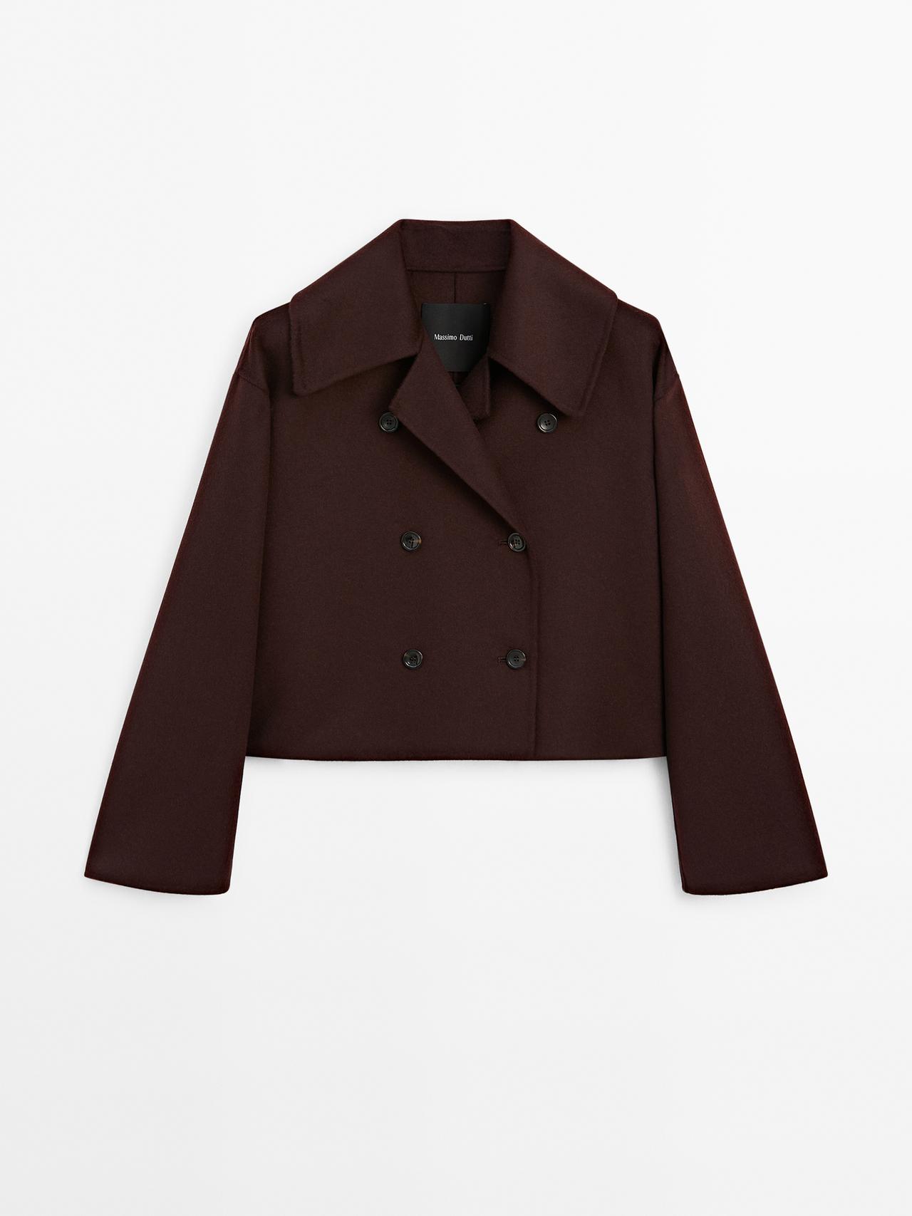 Massimo Dutti - Dame - Kort Frakke I Uldblanding - Granatrød - M