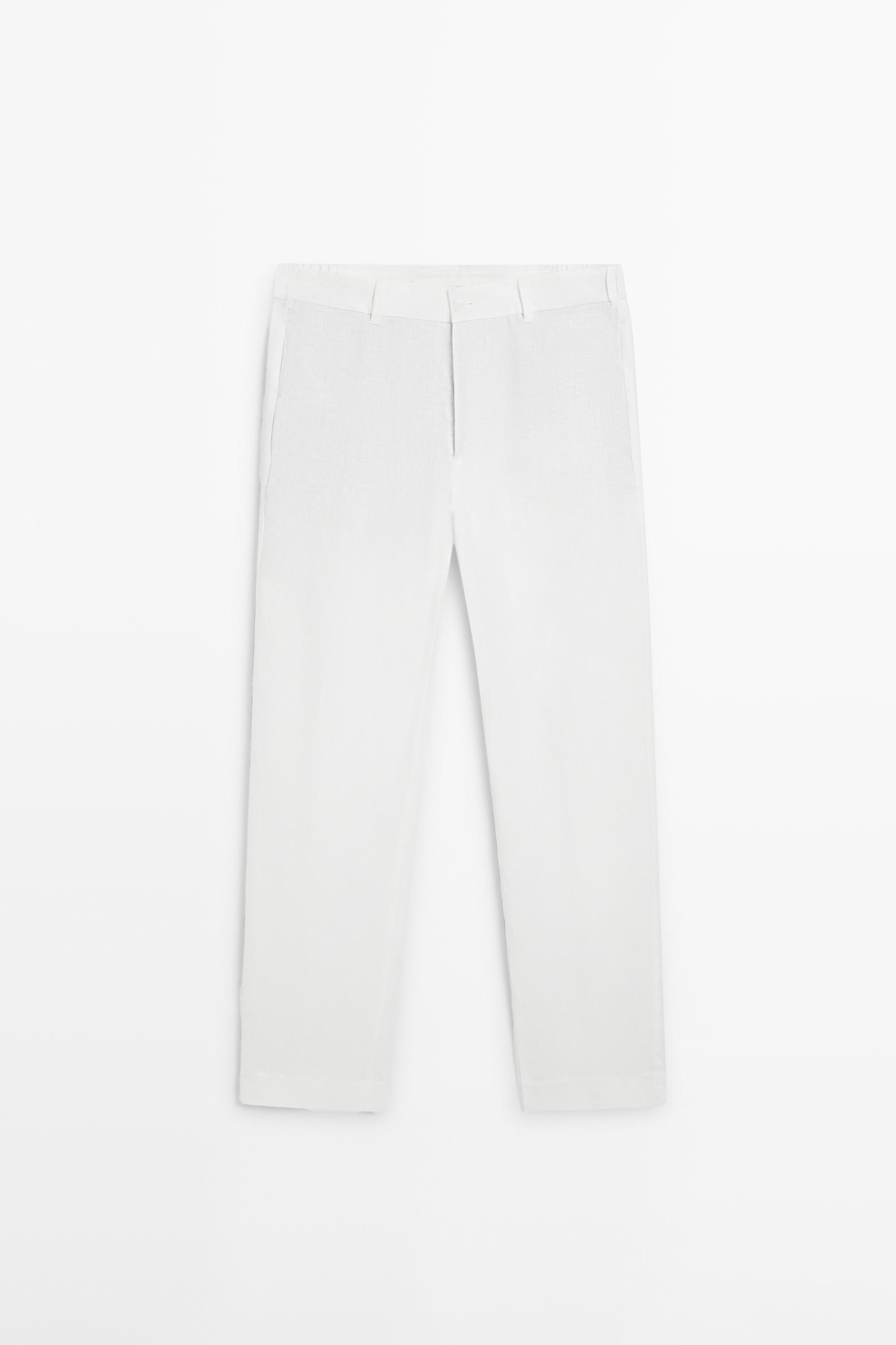 Tapered fit linen pants — WHITE