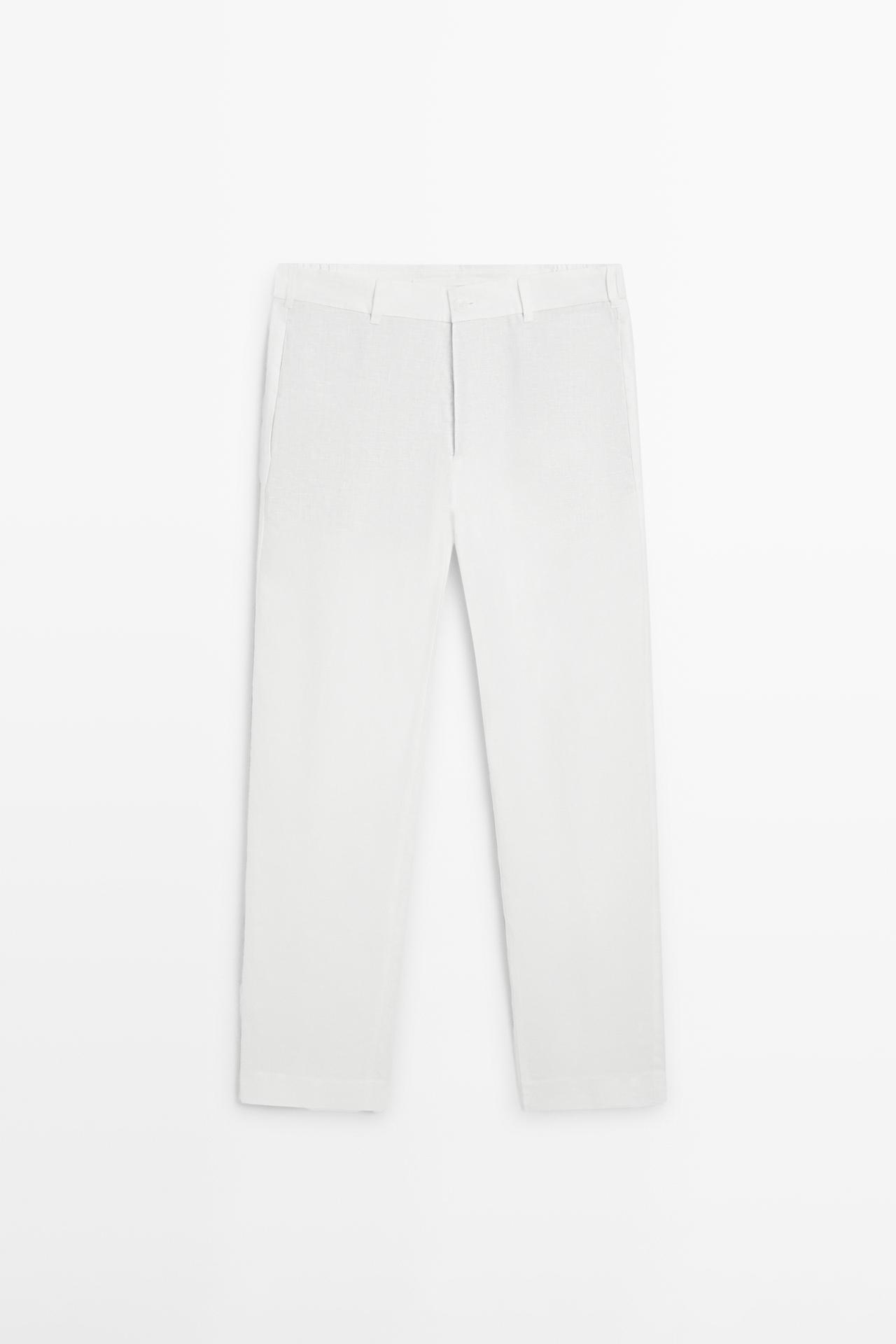 Tapered fit linen pants — WHITE