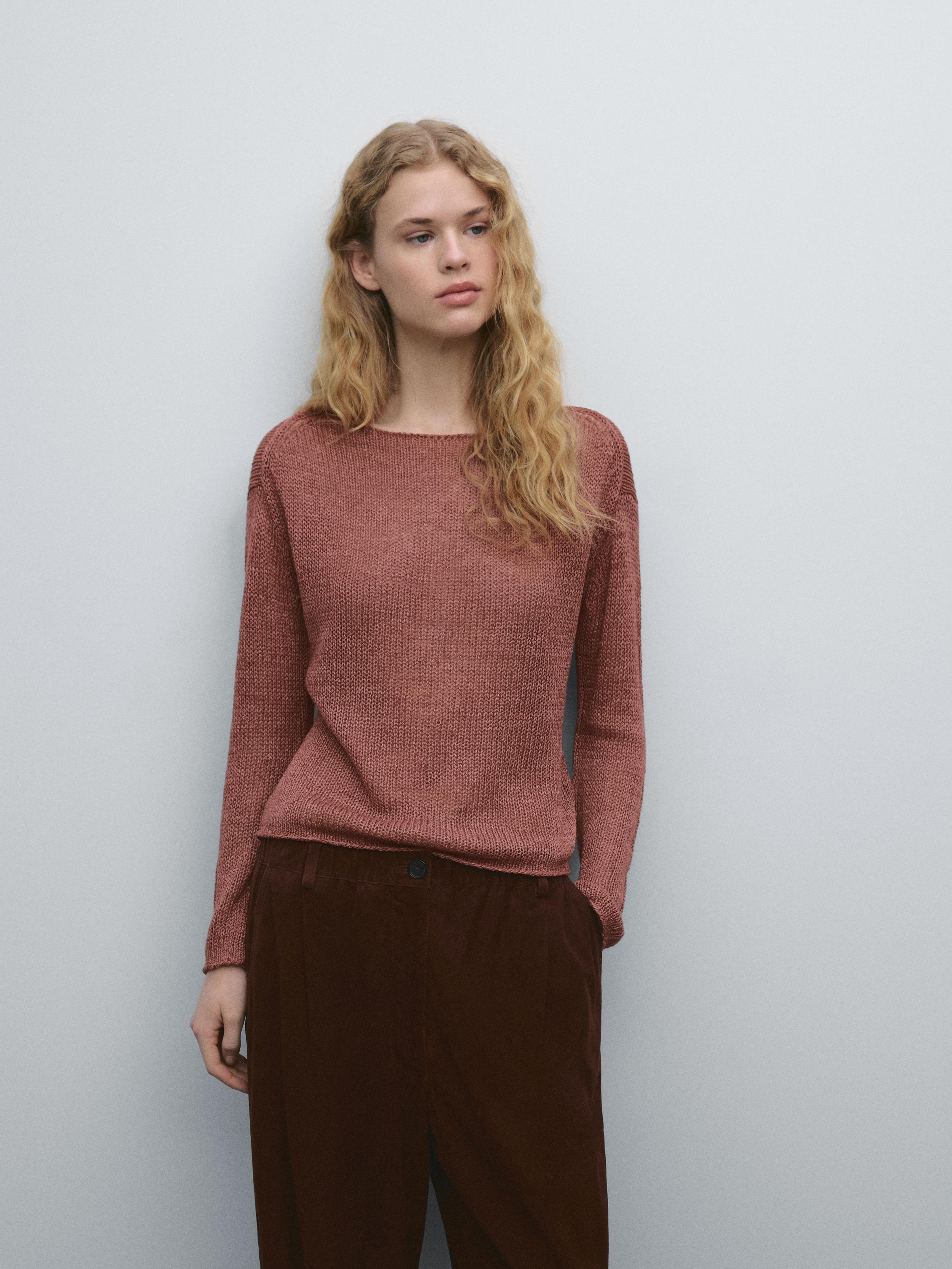 Linen boat neck knit sweater