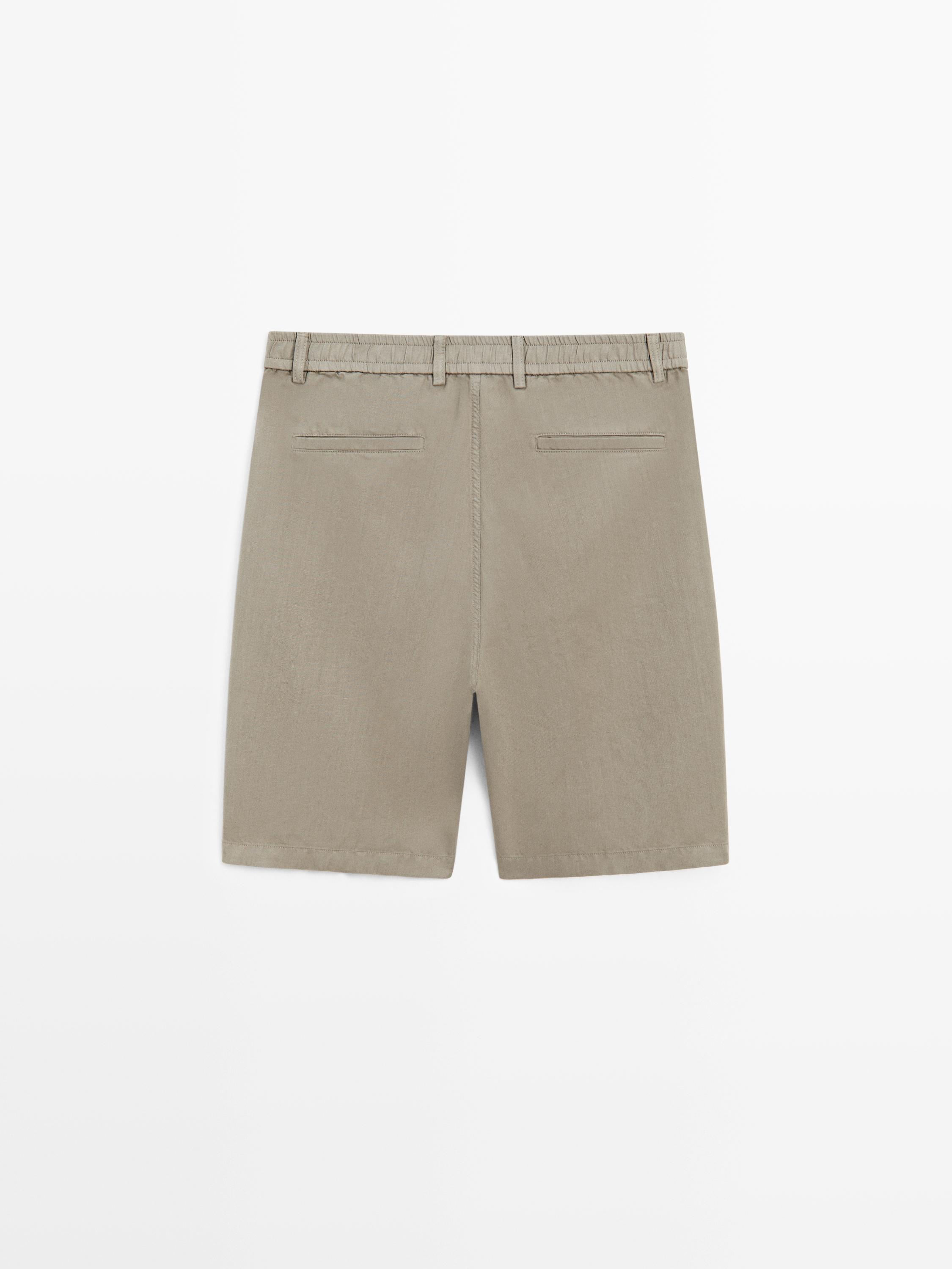 Linen blend Bermuda shorts — PALE KHAKI