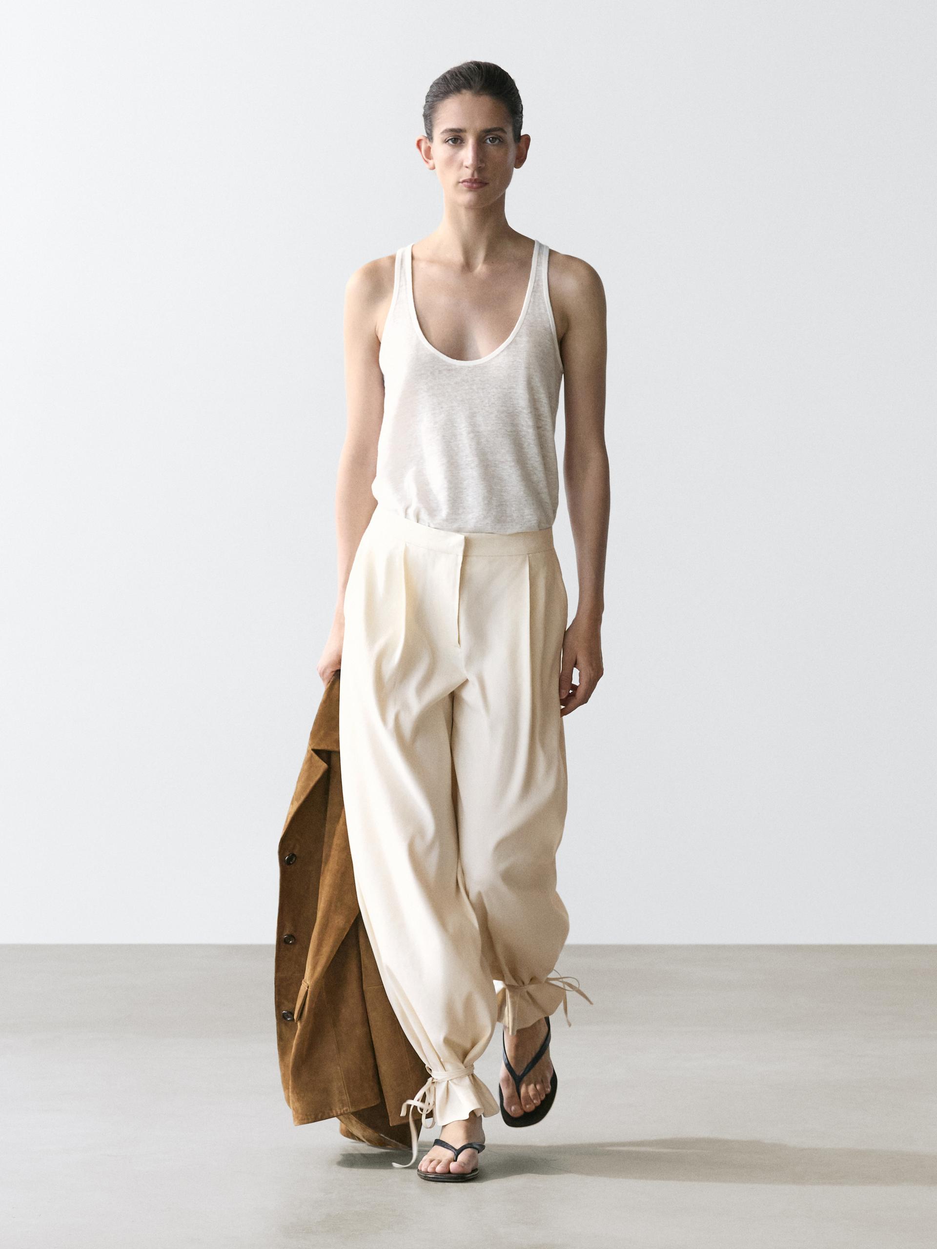 Pantaloni Fluidi Barrel Fit - Ecru - 40 (It 44) - Massimo Dutti - Femminile