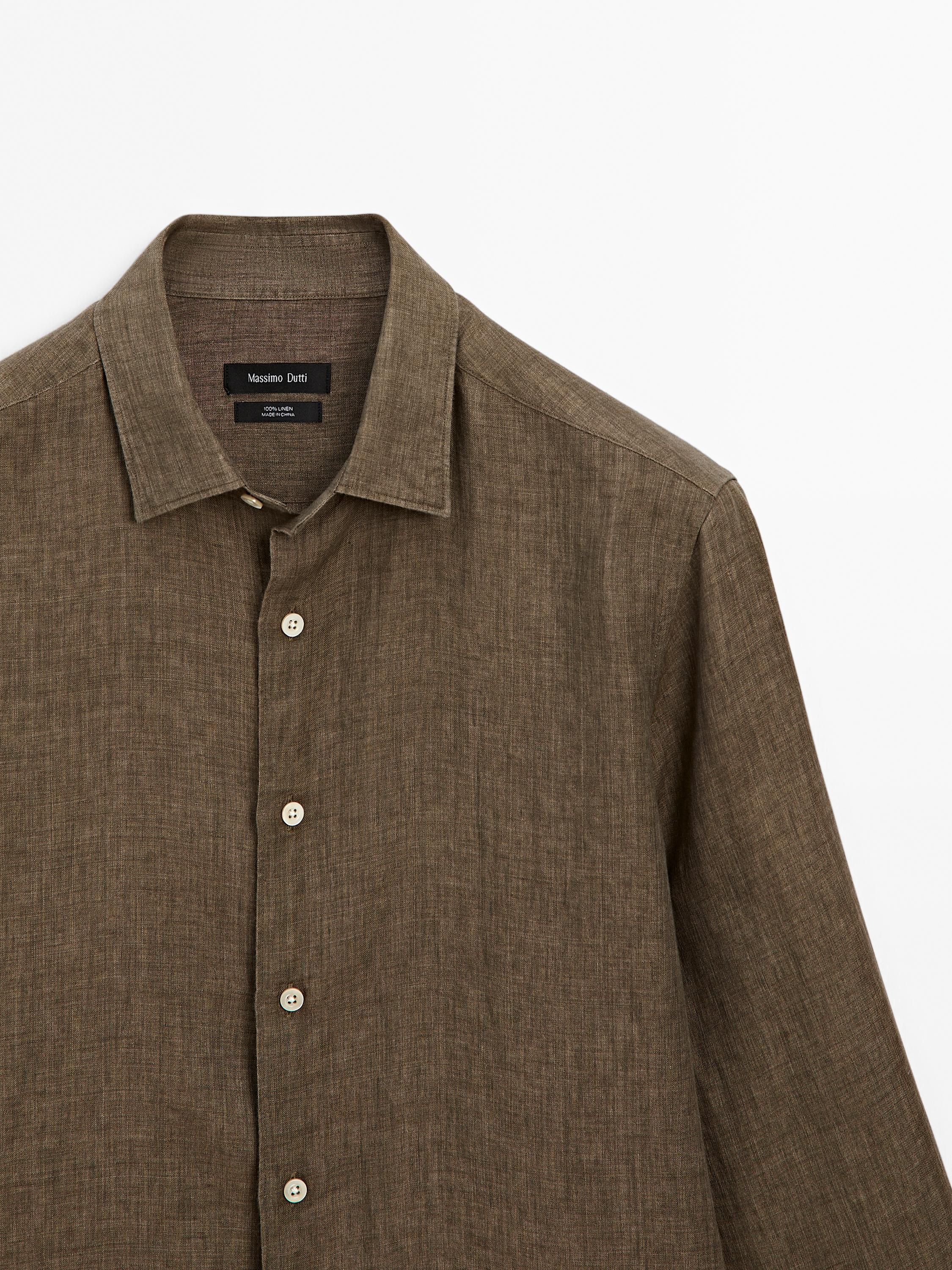 Slim fit faded 100% linen shirt