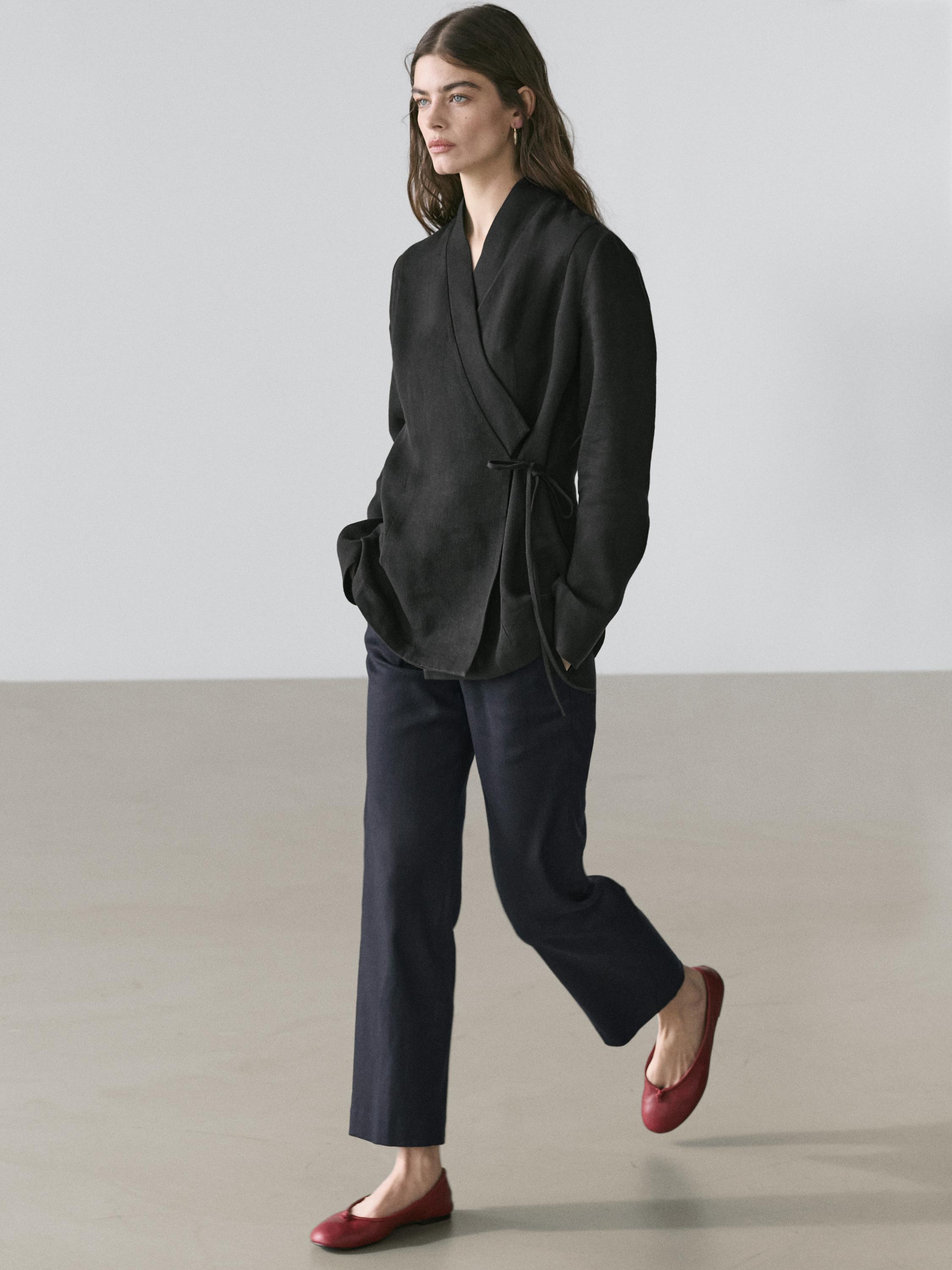 Straight-leg linen blend trousers — NAVY BLUE