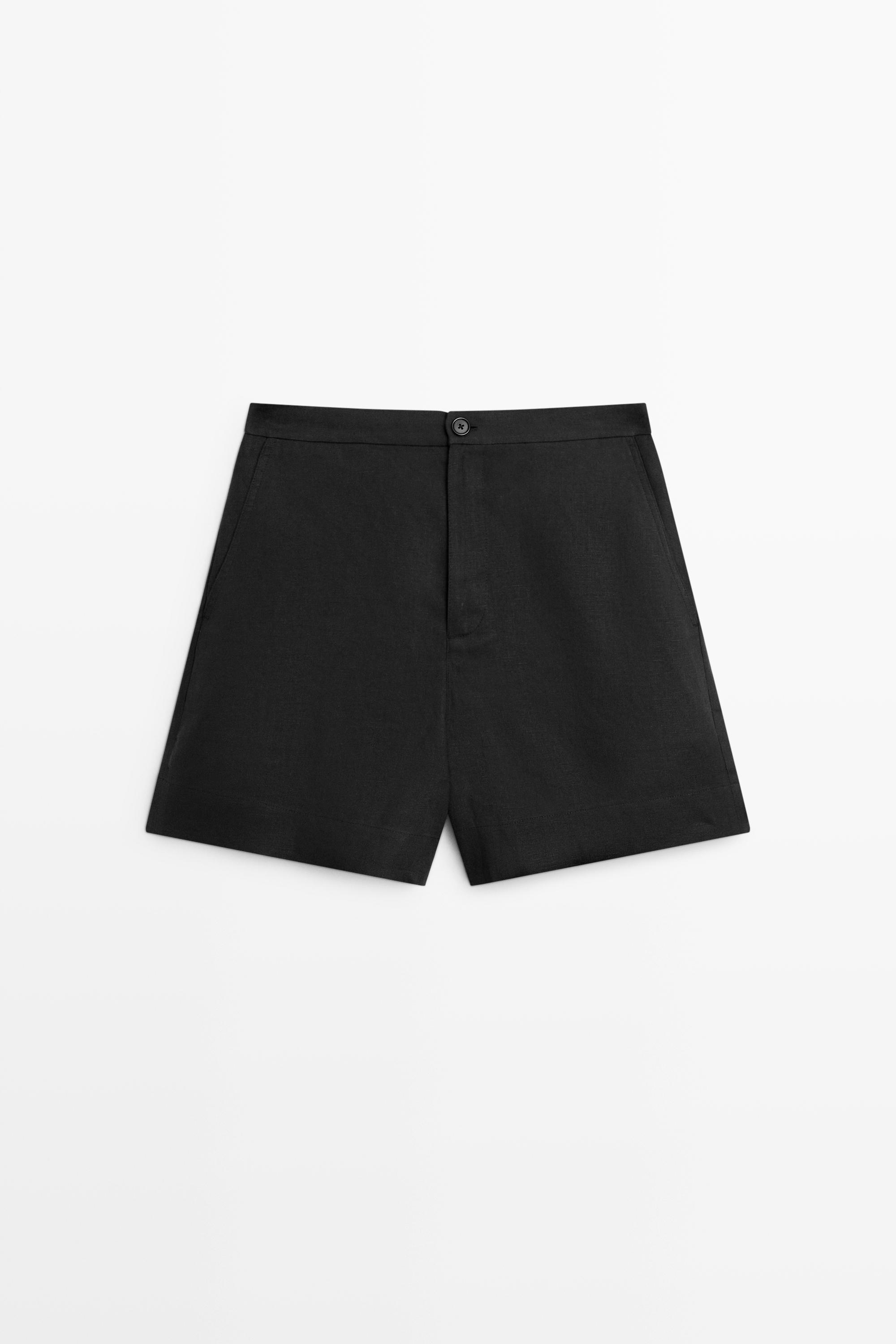 100% linen short Bermuda shorts  Black  Bermuda Shorts | Massimo Dutti