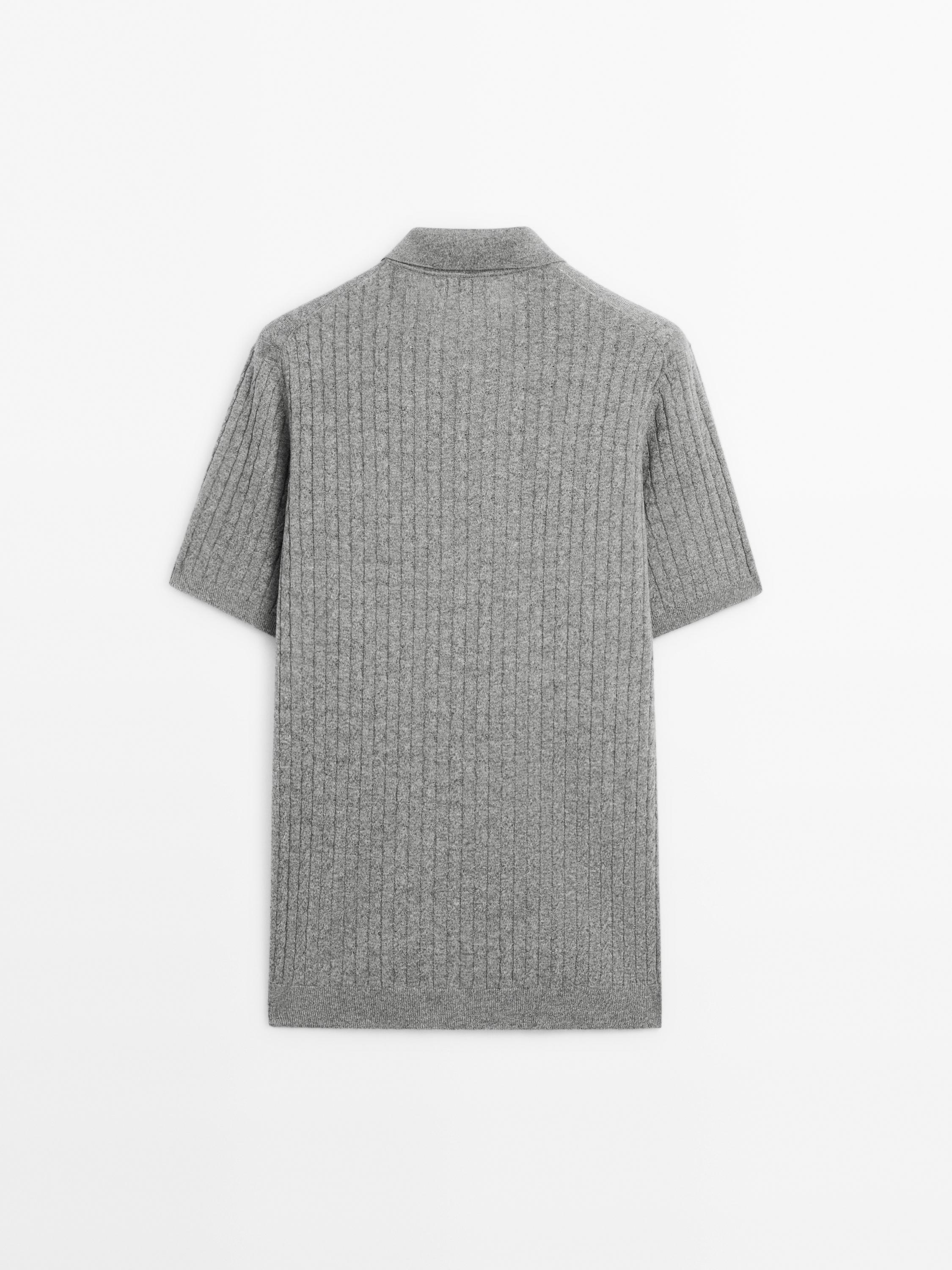Cotton and linen blend knit polo sweater