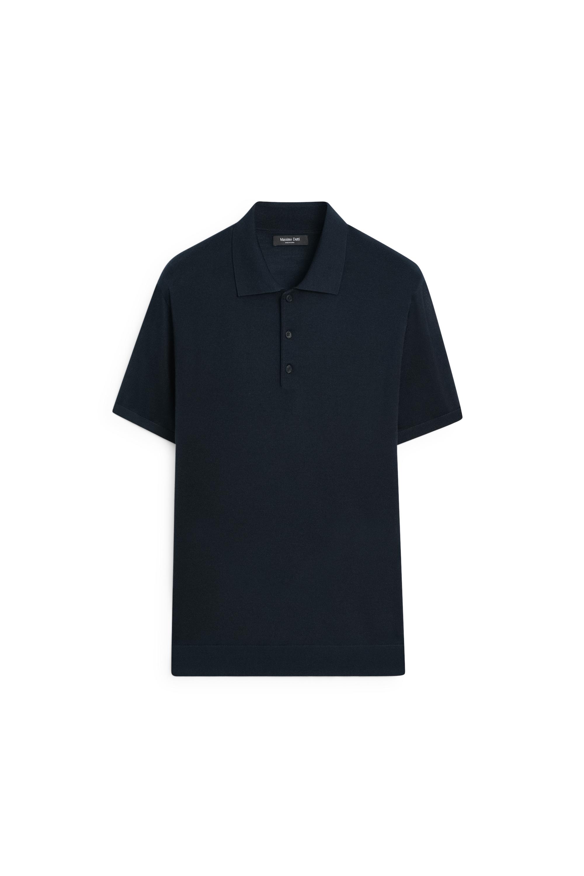 Wool blend knit polo shirt — NAVY BLUE