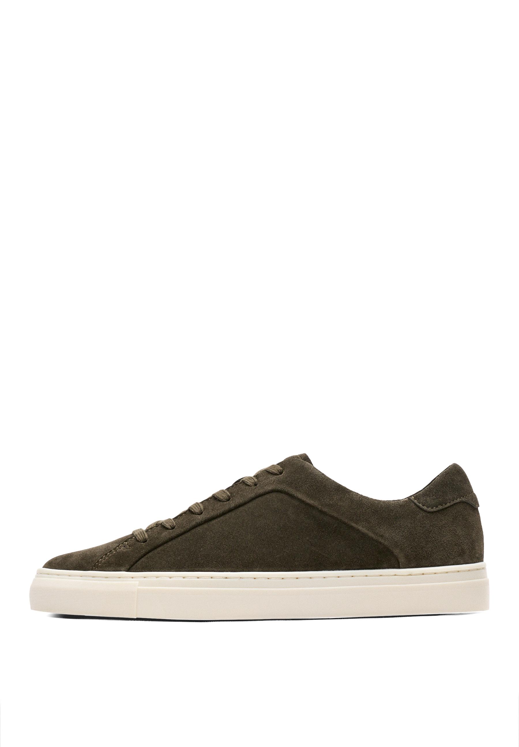 Leather trainers with lug sole — KHAKI