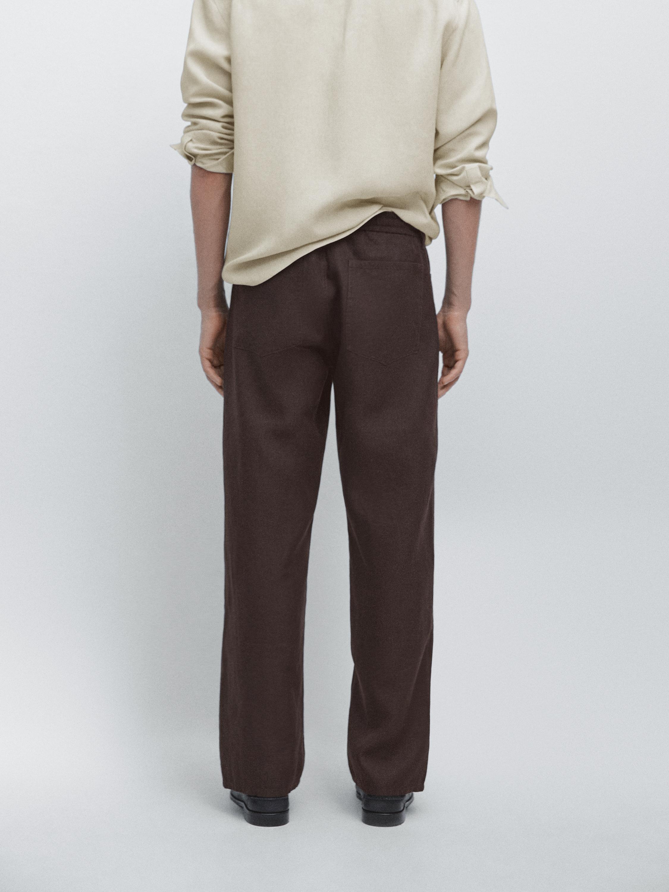 Linen jogger fit trousers — BROWN