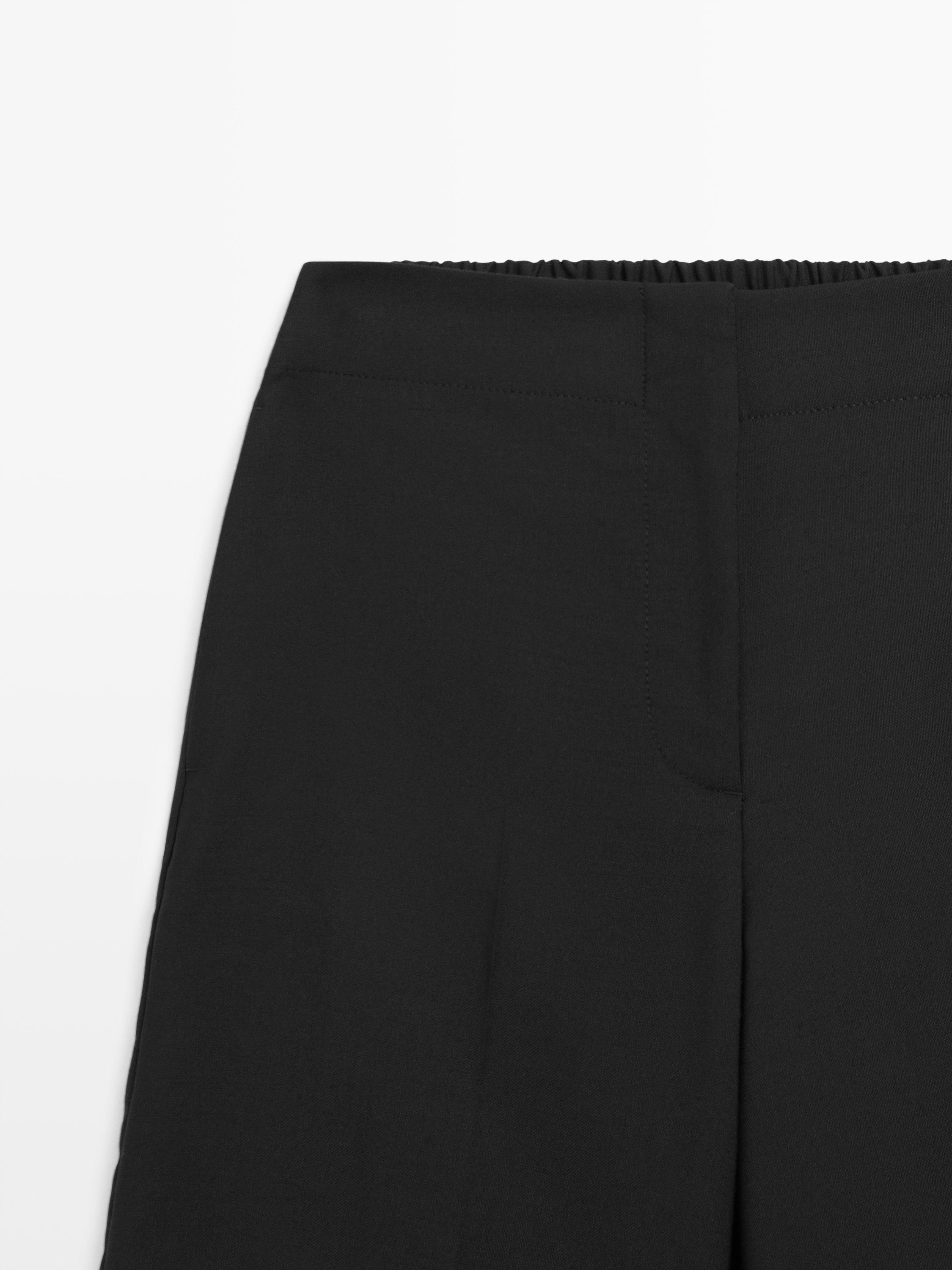 Wide-leg cropped stretch wool trousers — BLACK