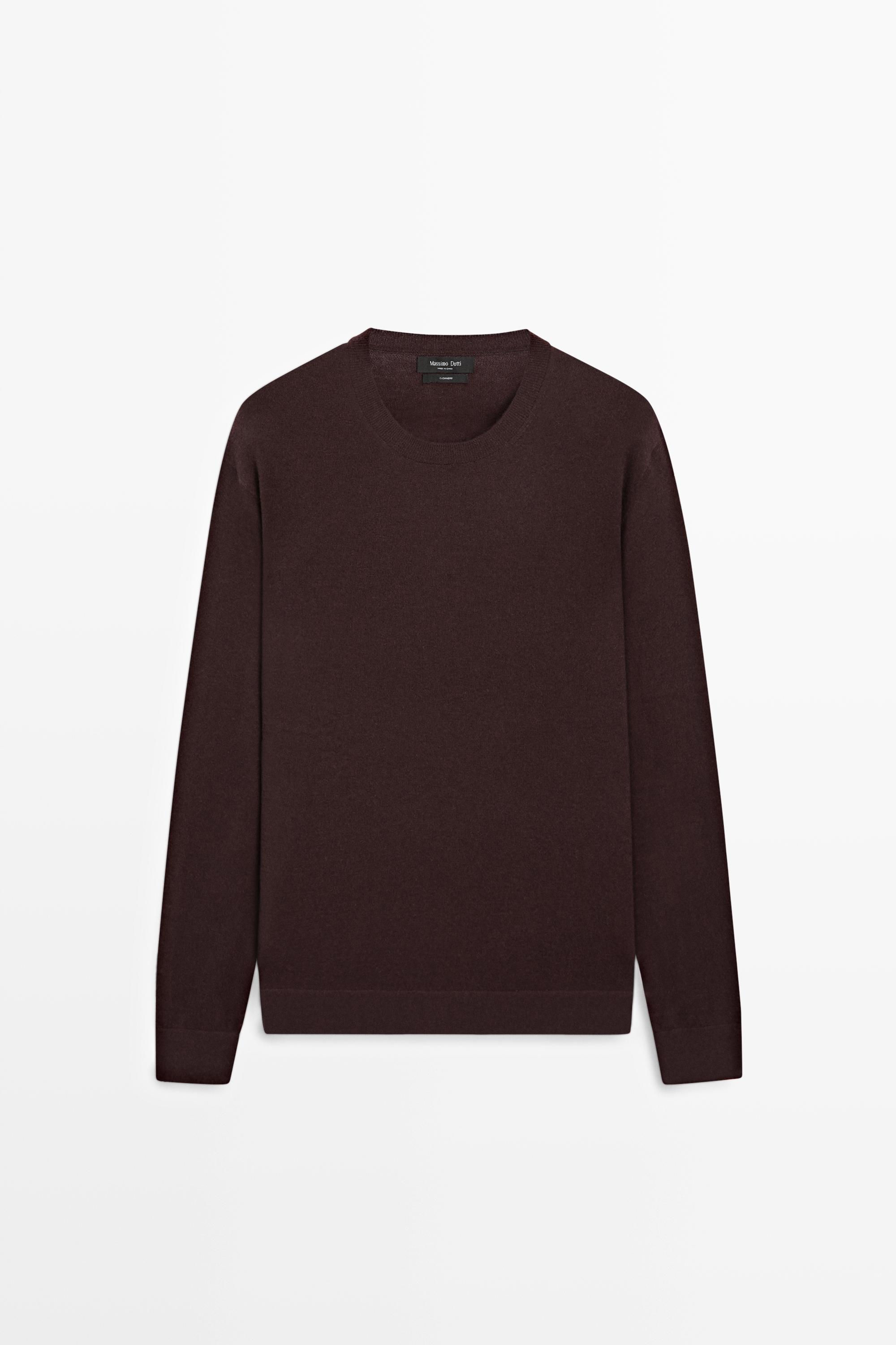 Knit 100% cashmere round neck sweater — BURGUNDY