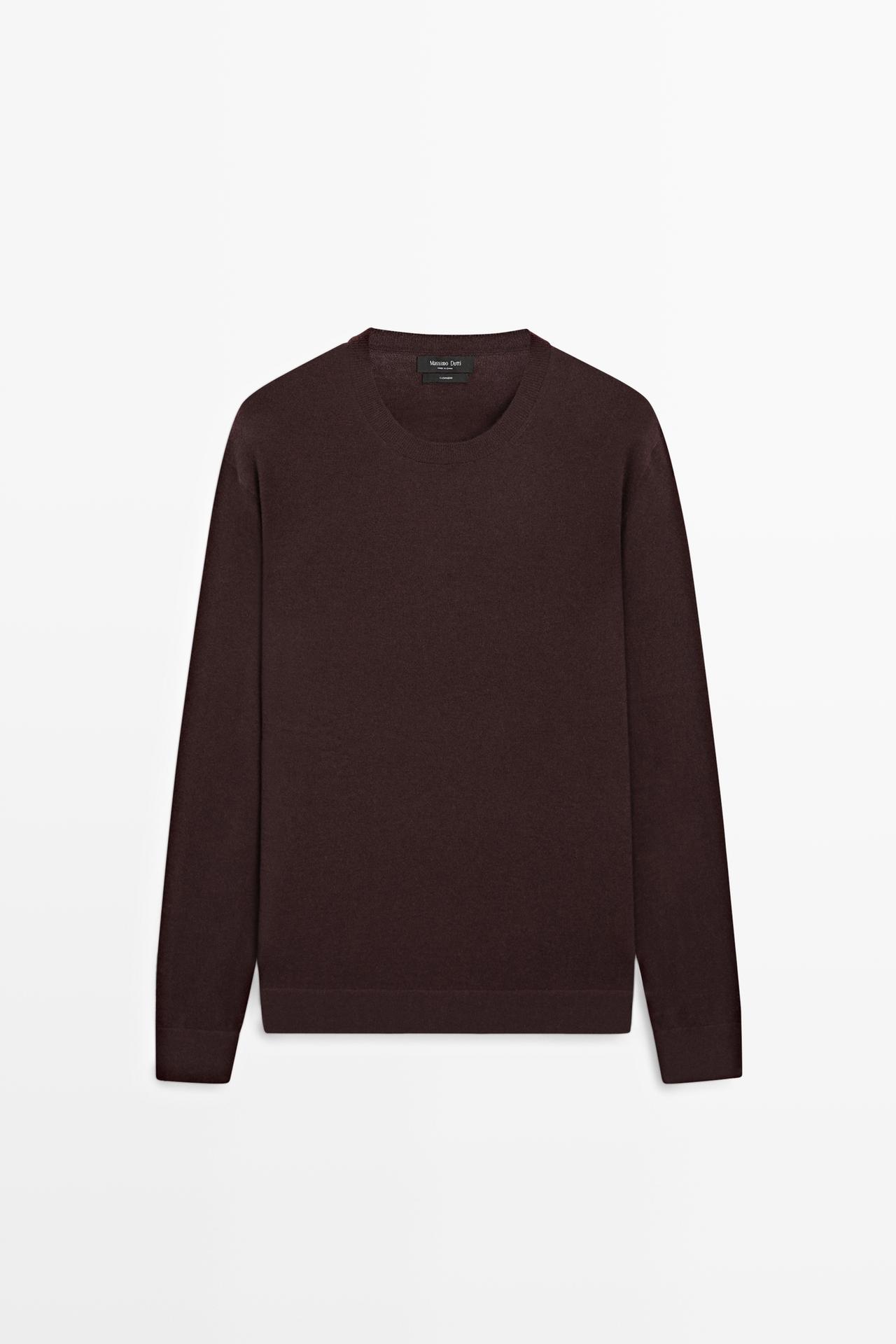 Knit 100% cashmere round neck sweater — BURGUNDY